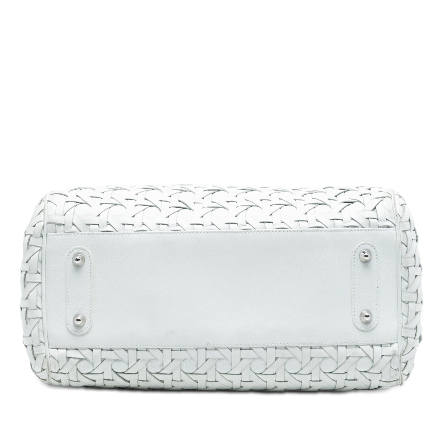 White Dior Woven Lambskin Lady Dior Avenue Tote Satchel