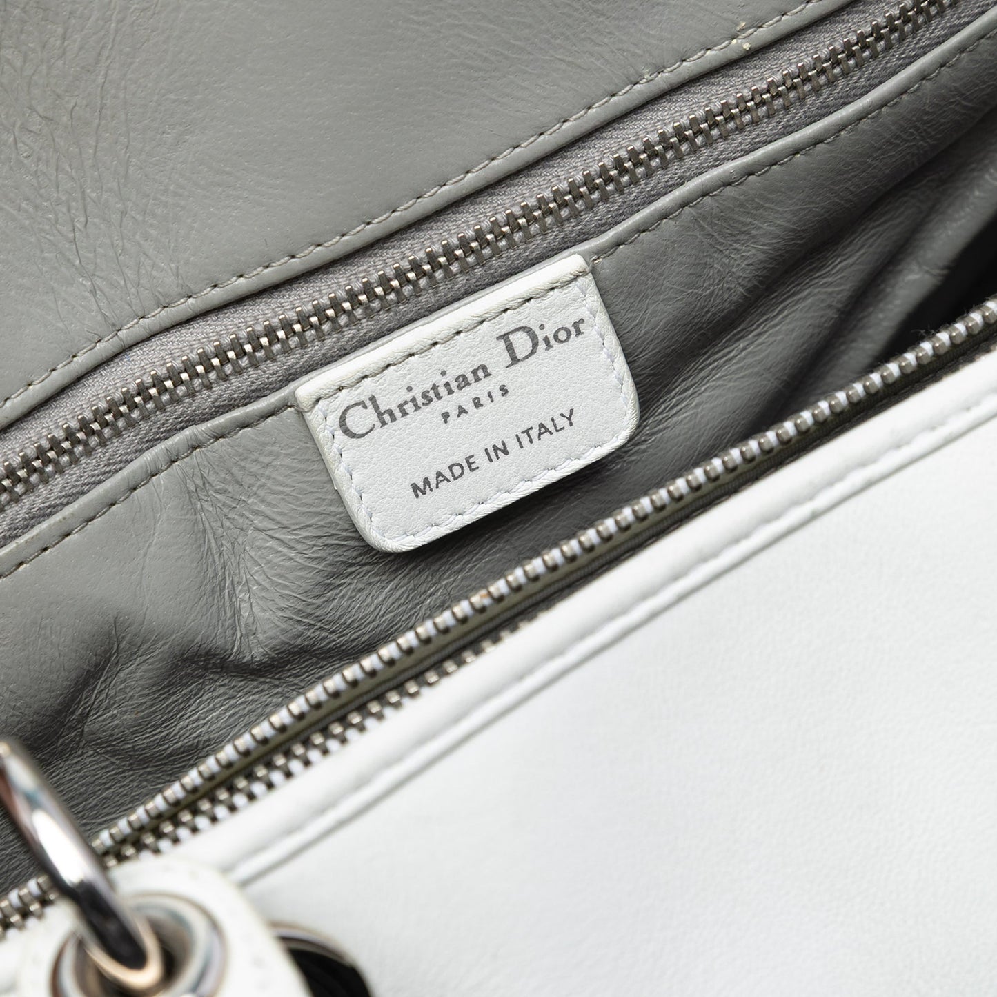 White Dior Woven Lambskin Lady Dior Avenue Tote Satchel