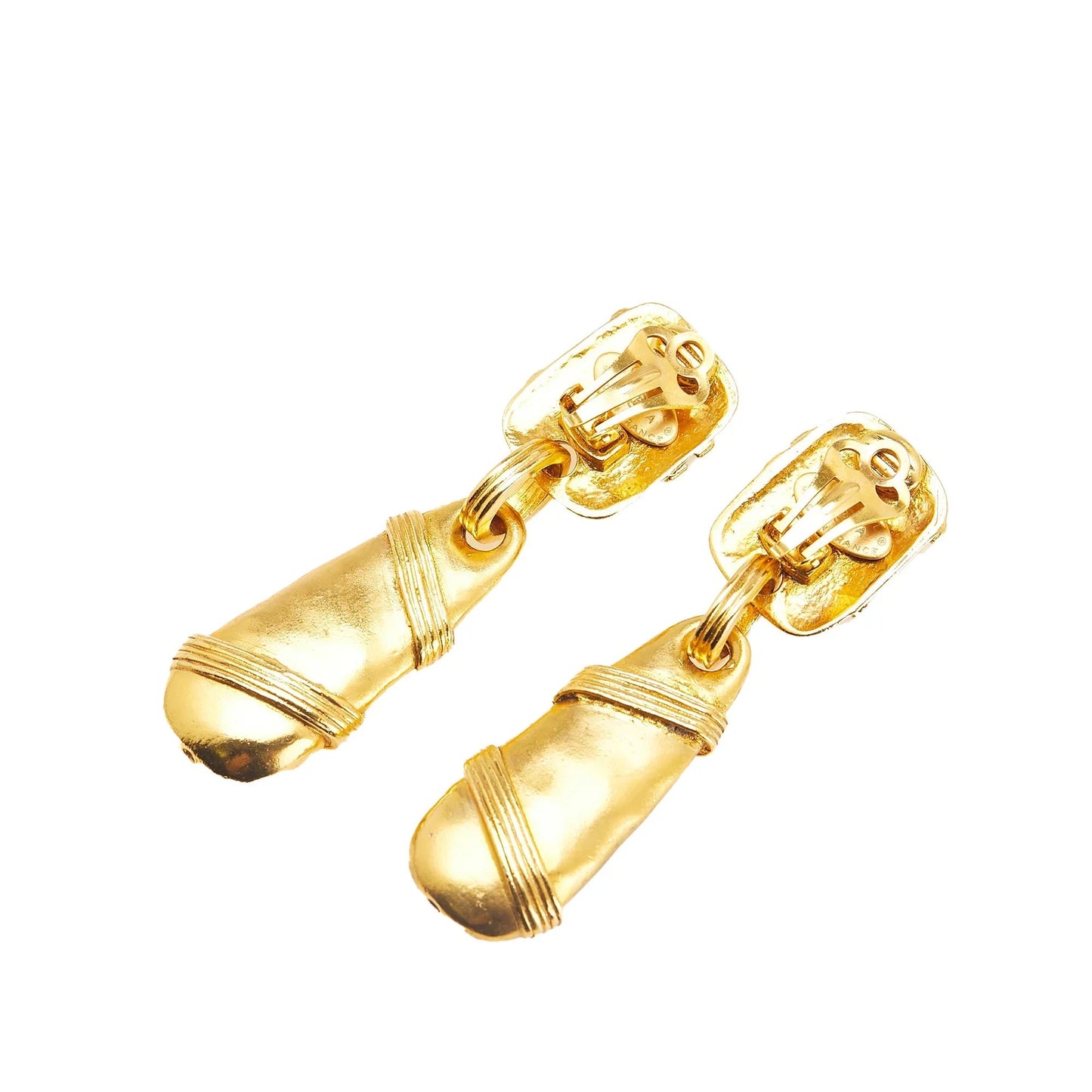 Gold Chanel Gold Plated CC Drop Clip On Earrings