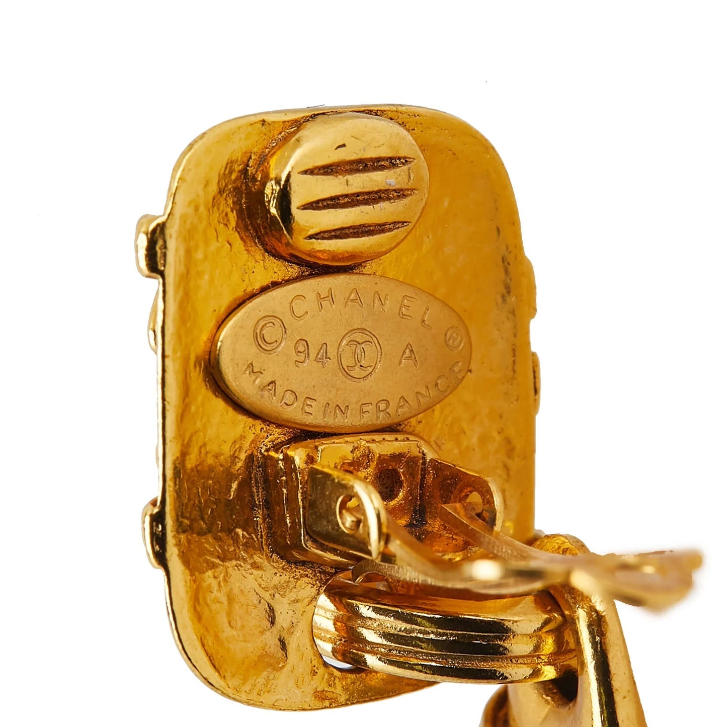 Gold Chanel Gold Plated CC Drop Clip On Earrings