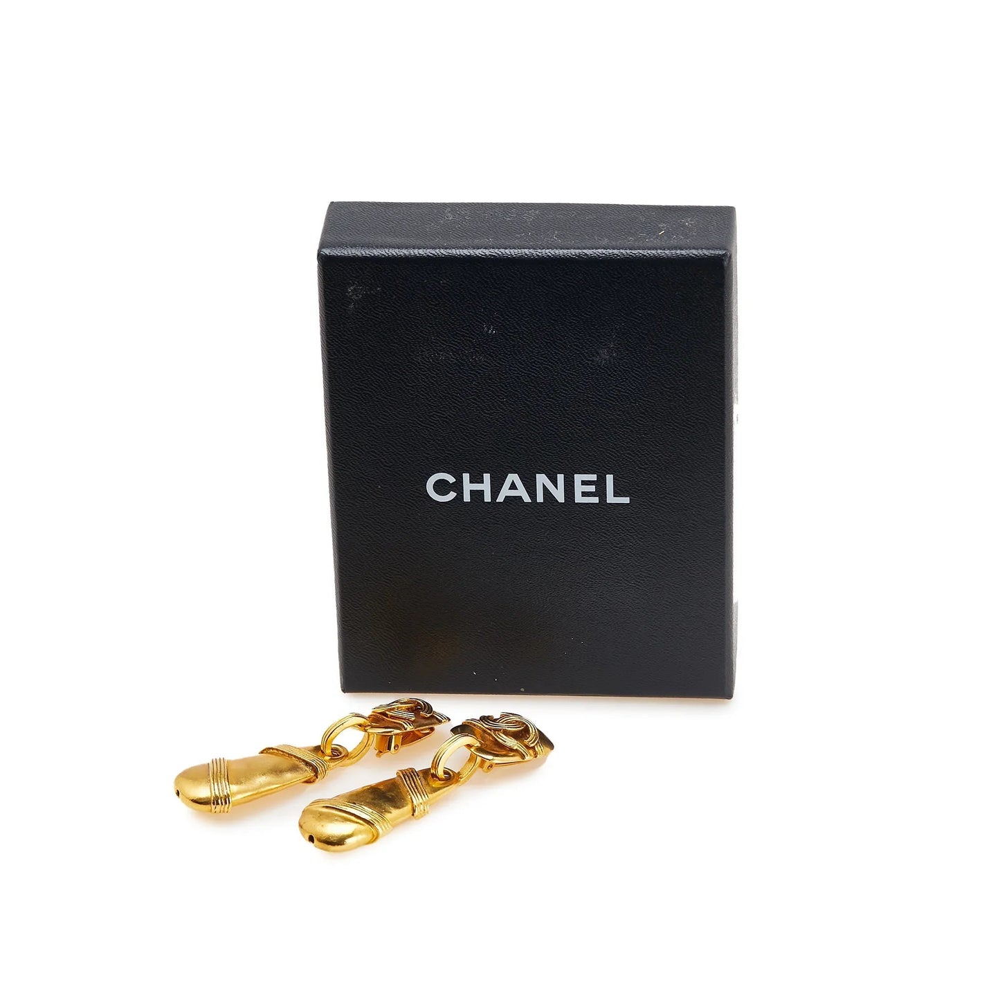 Gold Chanel Gold Plated CC Drop Clip On Earrings