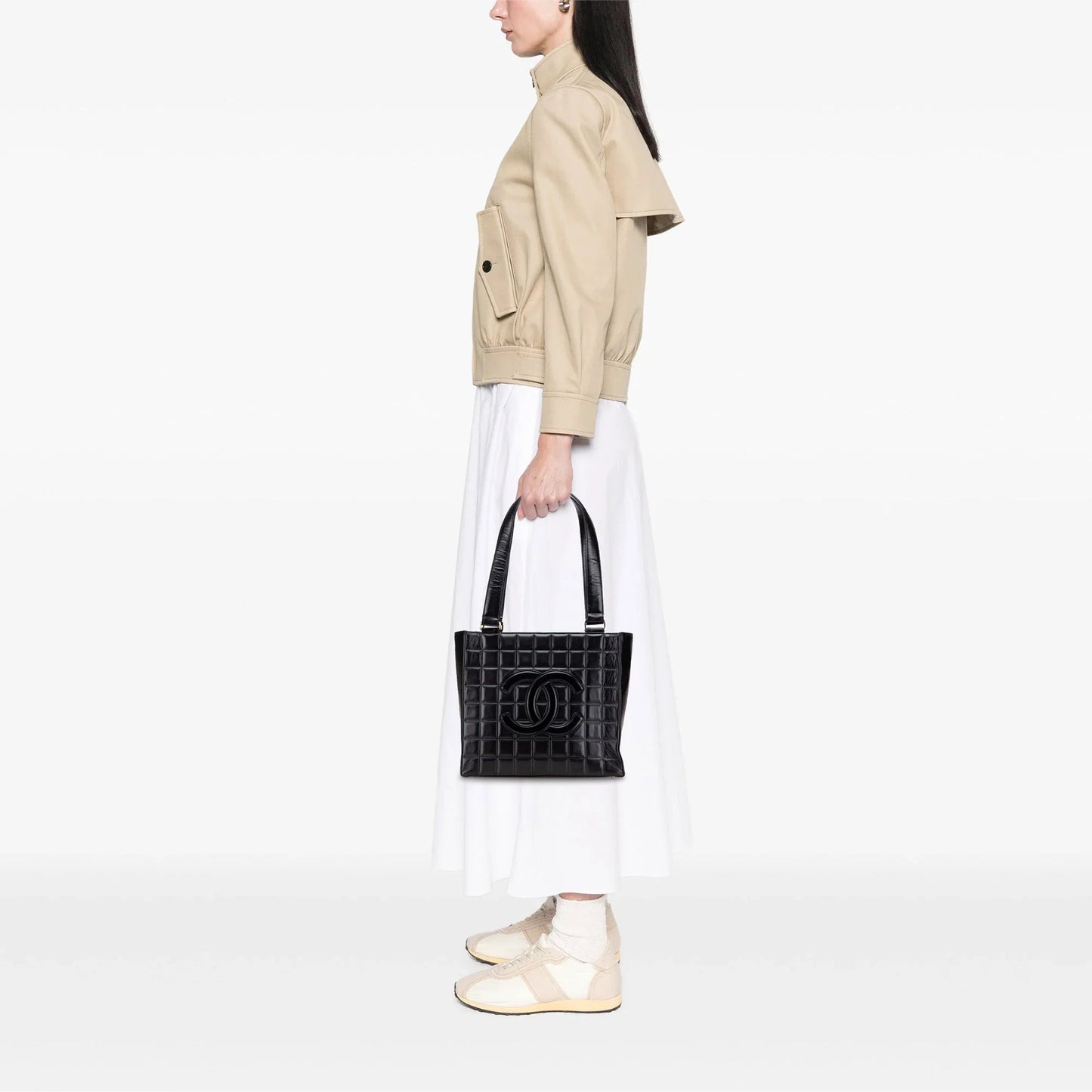 Black Chanel CC Chocolate Bar Lambskin Tote
