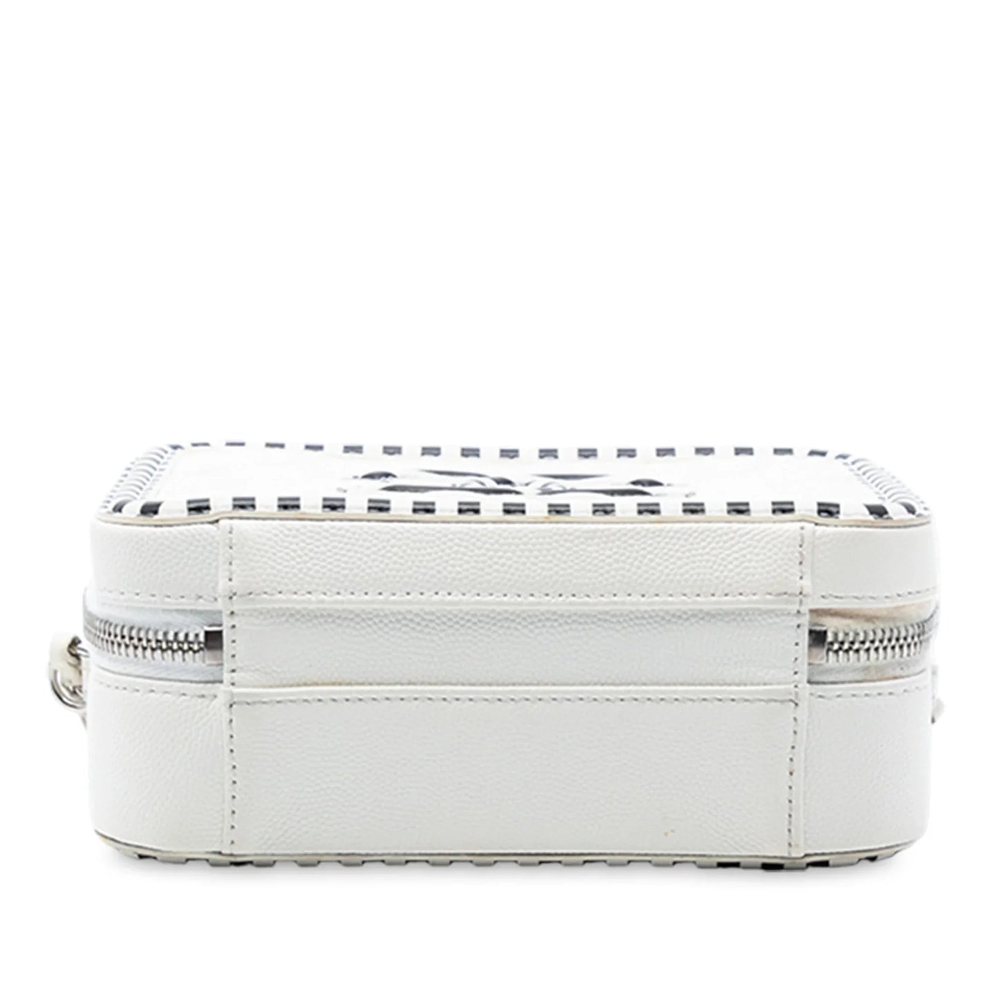 White Chanel Small Caviar Striped CC Filigree Vanity Case Satchel