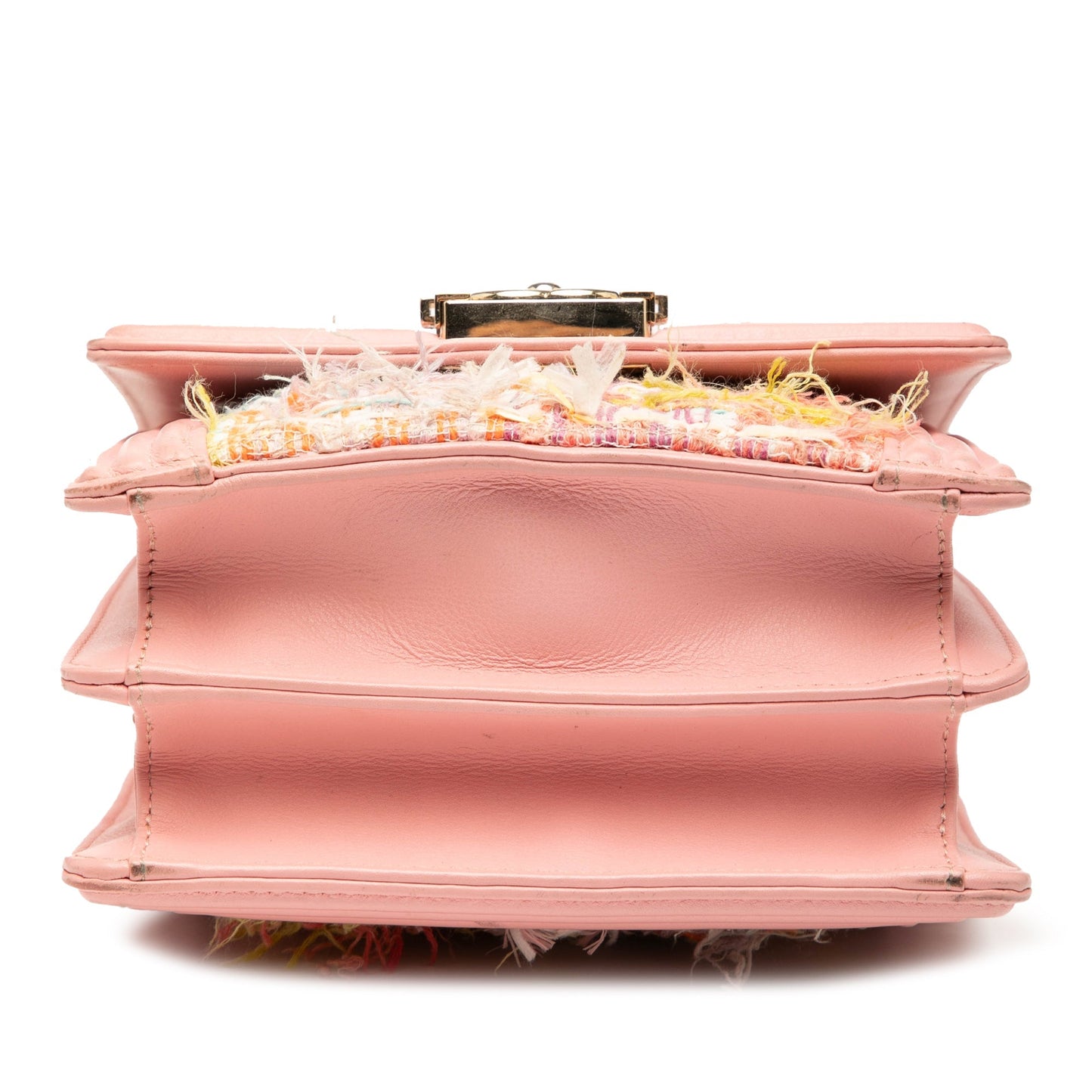 Pink Chanel Quilted Tweed and Calfskin North South Boy Flap Crossbody Bag