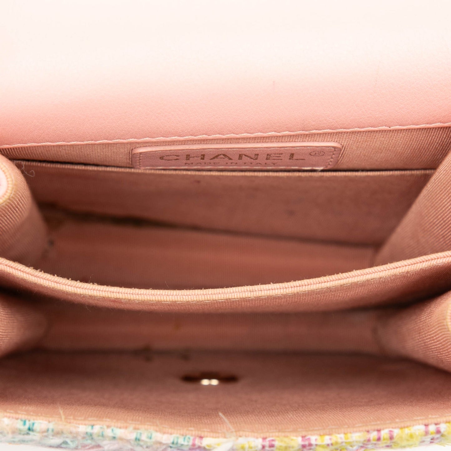 Pink Chanel Quilted Tweed and Calfskin North South Boy Flap Crossbody Bag