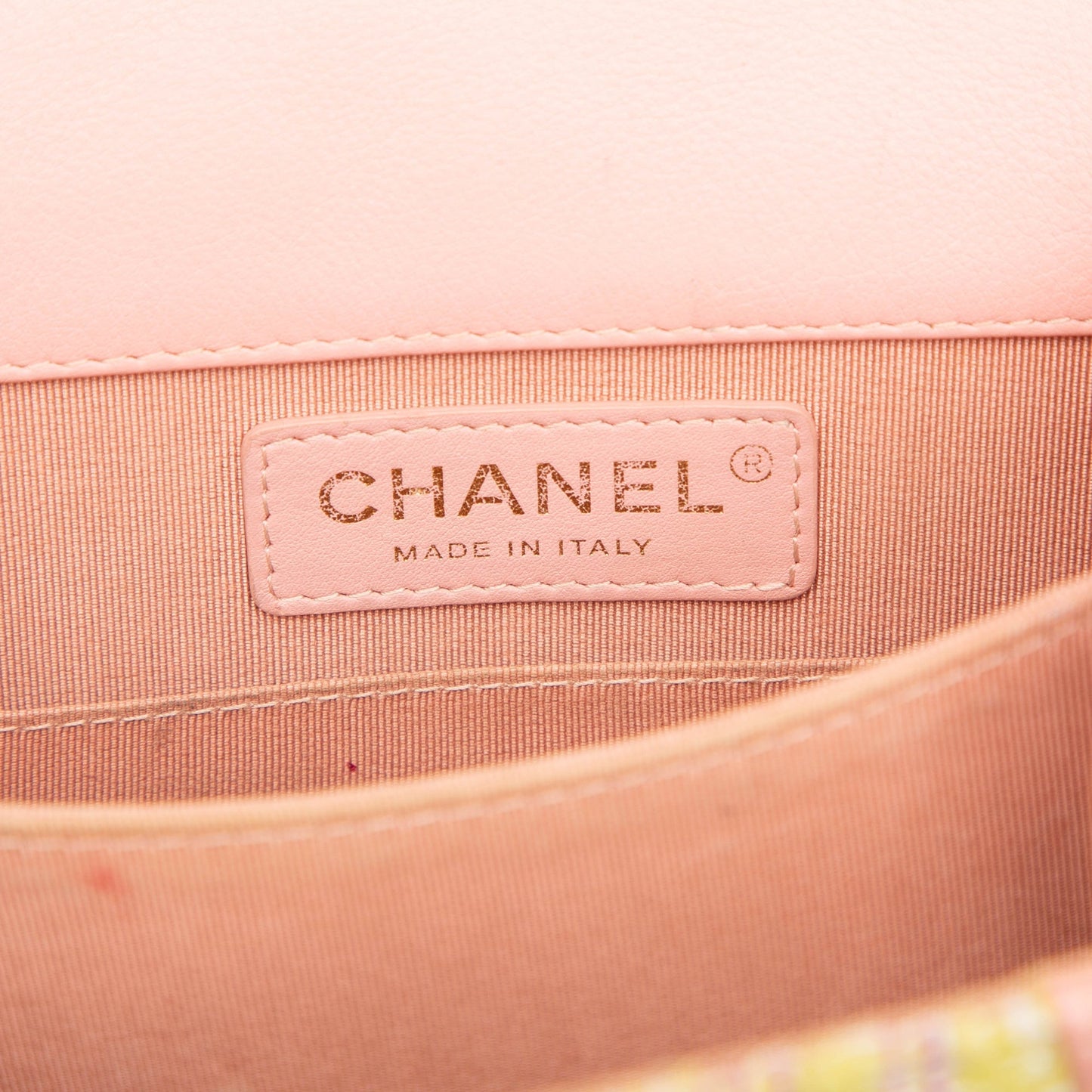 Pink Chanel Quilted Tweed and Calfskin North South Boy Flap Crossbody Bag