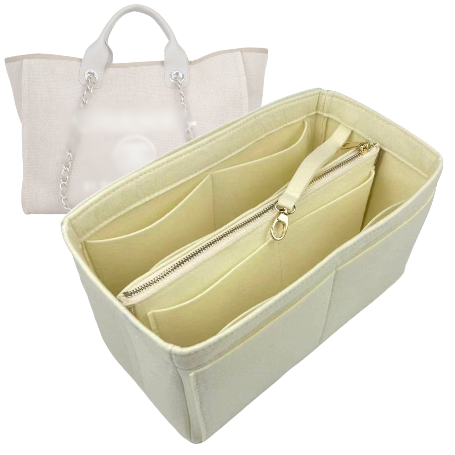 Organizer for [Deauville Canvas XL, Chanel] Bag Insert (Felt, with Detachable Zip Pouch)