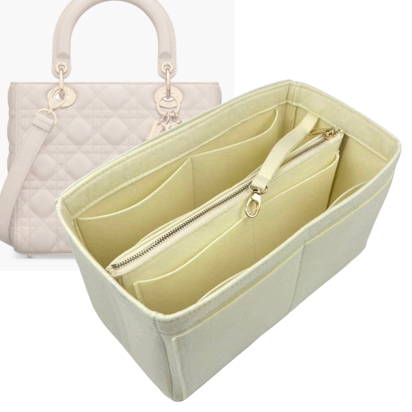 Organizer for [Lady Dior Large, Dior] Bag Insert (Felt, with Detachable Zip Pouch)