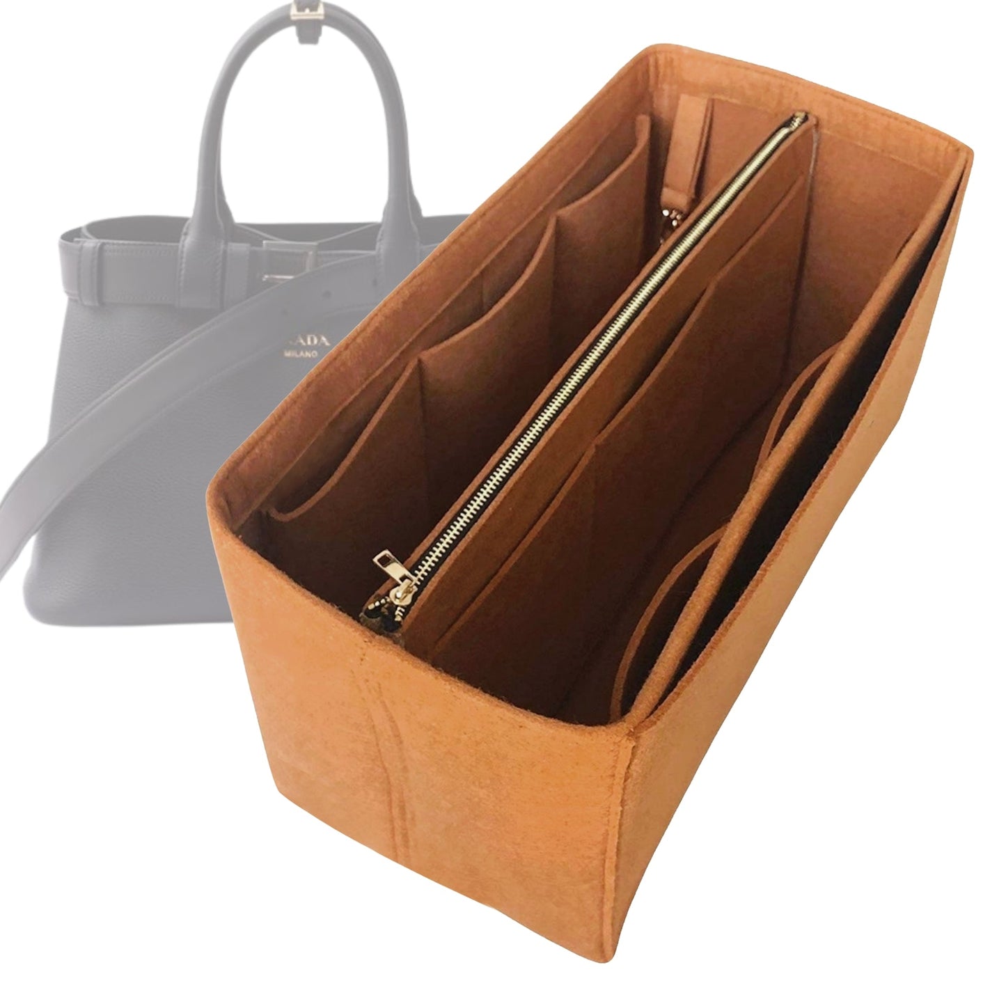 Organizer for [Large Buckle leather handbag with belt, Prada] Bag Insert (Felt, with Detachable Zip Pouch)