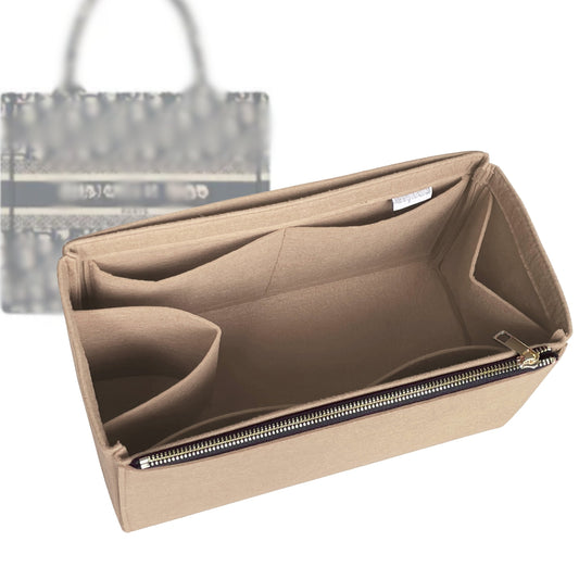 Organizer for [Book Tote Small, Dior] Bag Insert (Felt, Full-width Zip and Open Pocket)