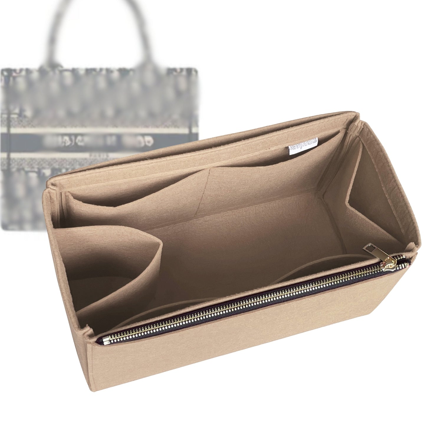 Organizer for [Book Tote Large, Dior] Bag Insert (Felt, Full-width Zip and Open Pocket)