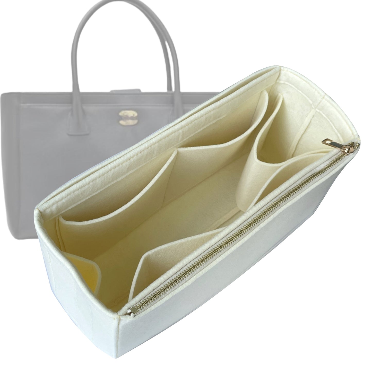 Organizer for [Cerf Large, Chanel] Bag Insert (Felt, Full-width Zip and Open Pocket)