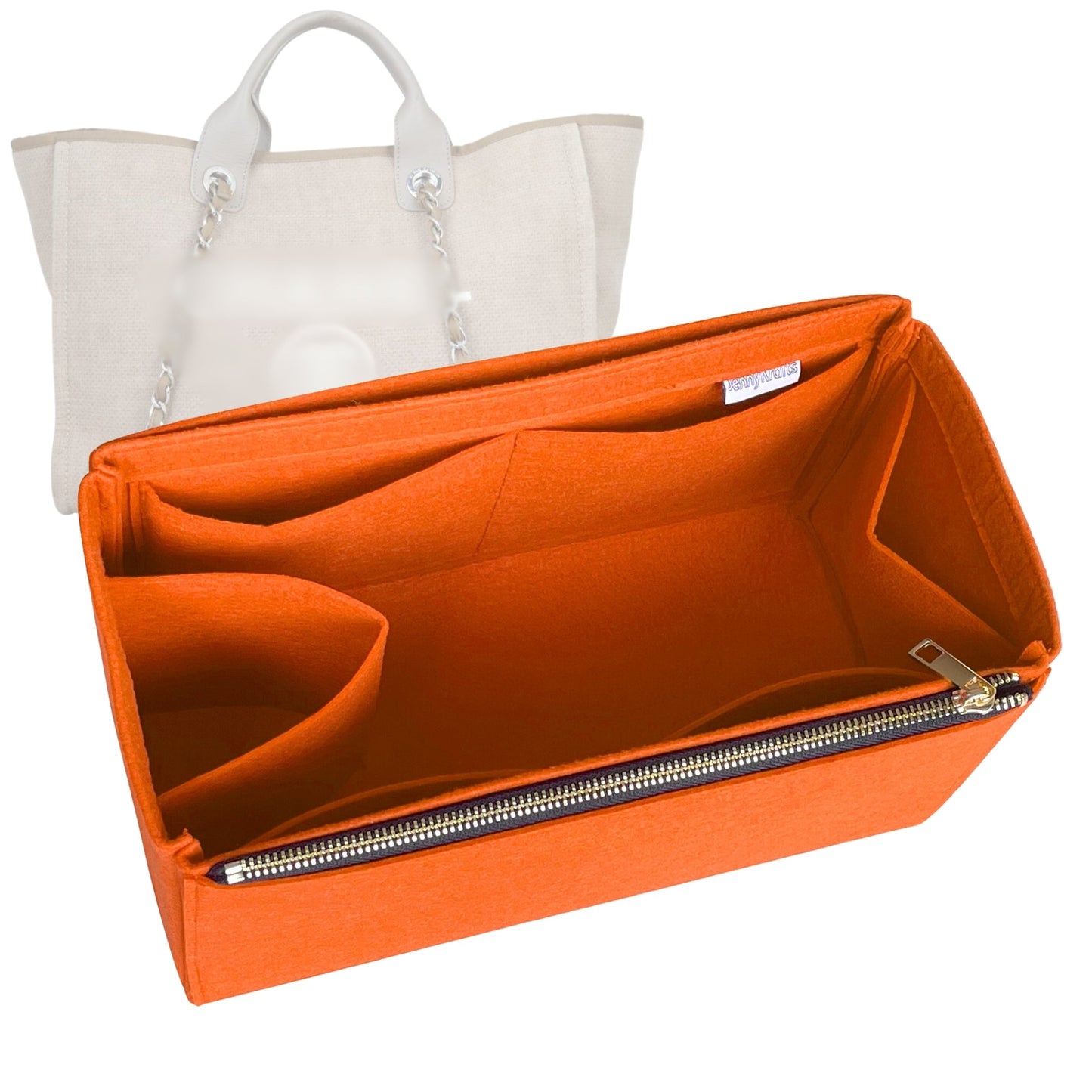 Organizer for [Deauville Canvas Large, Chanel] Bag Insert (Felt, Full-width Zip and Open Pocket)