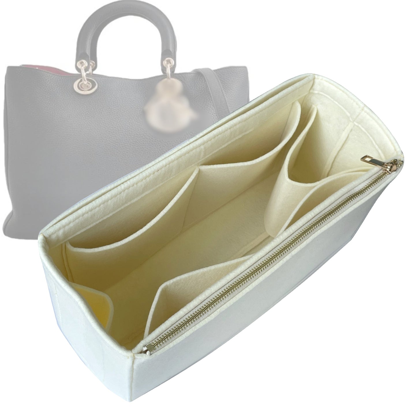 Organizer for [Diorissimo Small Bag, Dior] Bag Insert (Felt, Full-width Zip and Open Pocket)
