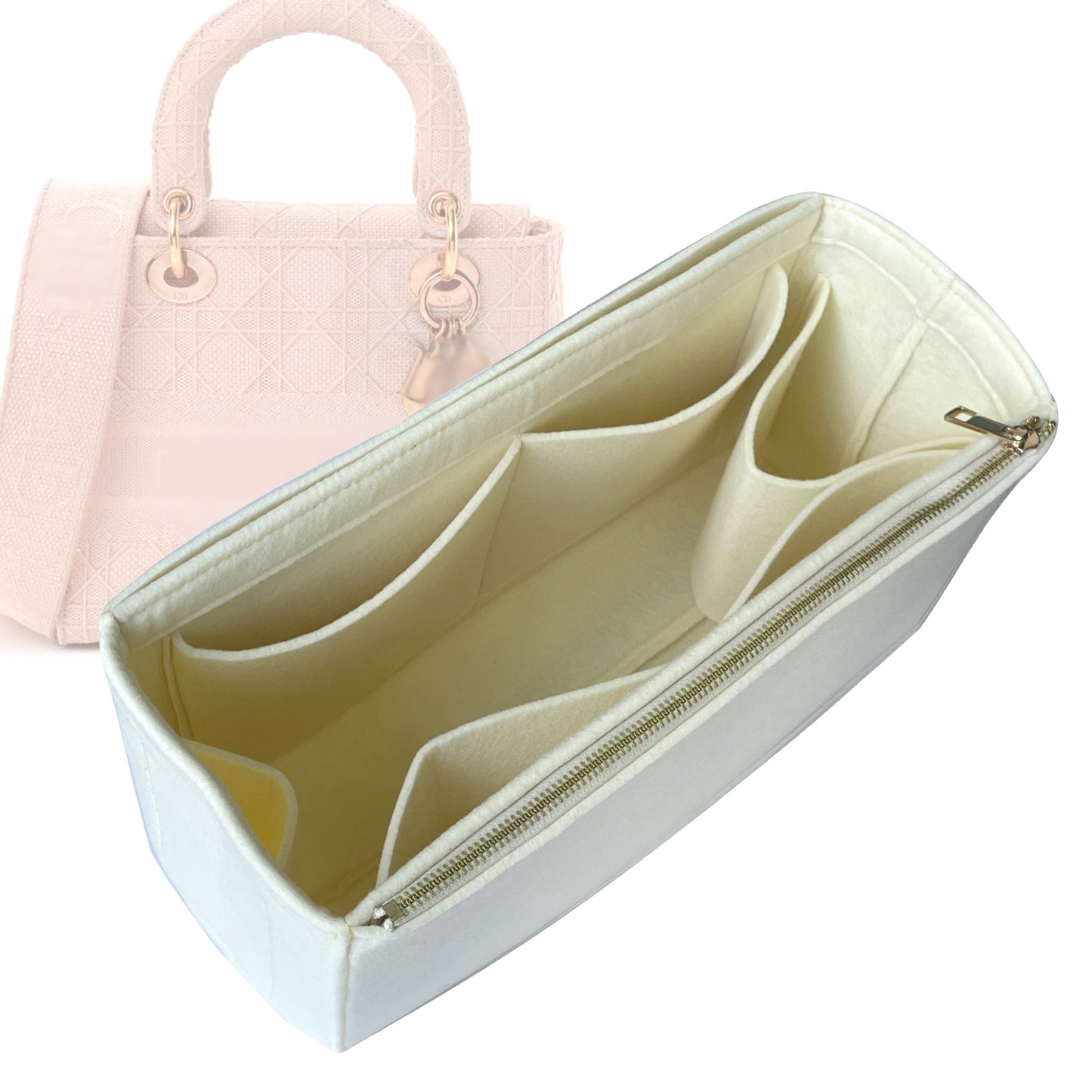 Organizer for [Medium Lady D-Lite Bag, Dior] Bag Insert (Felt, Full-width Zip and Open Pocket)