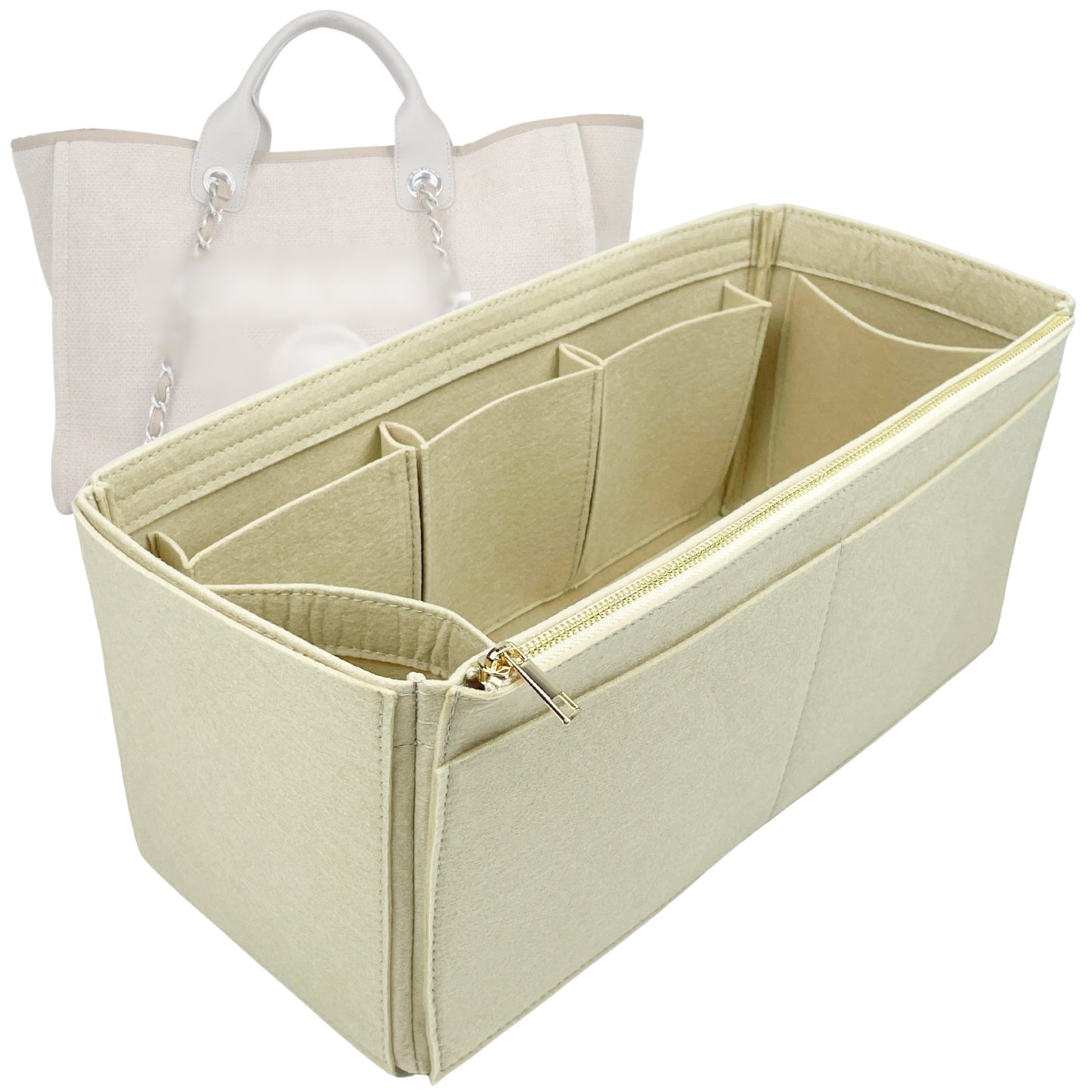 Organizer for [Deauville Canvas Large, Chanel] Bag Insert (Felt, Wide Open Pockets)