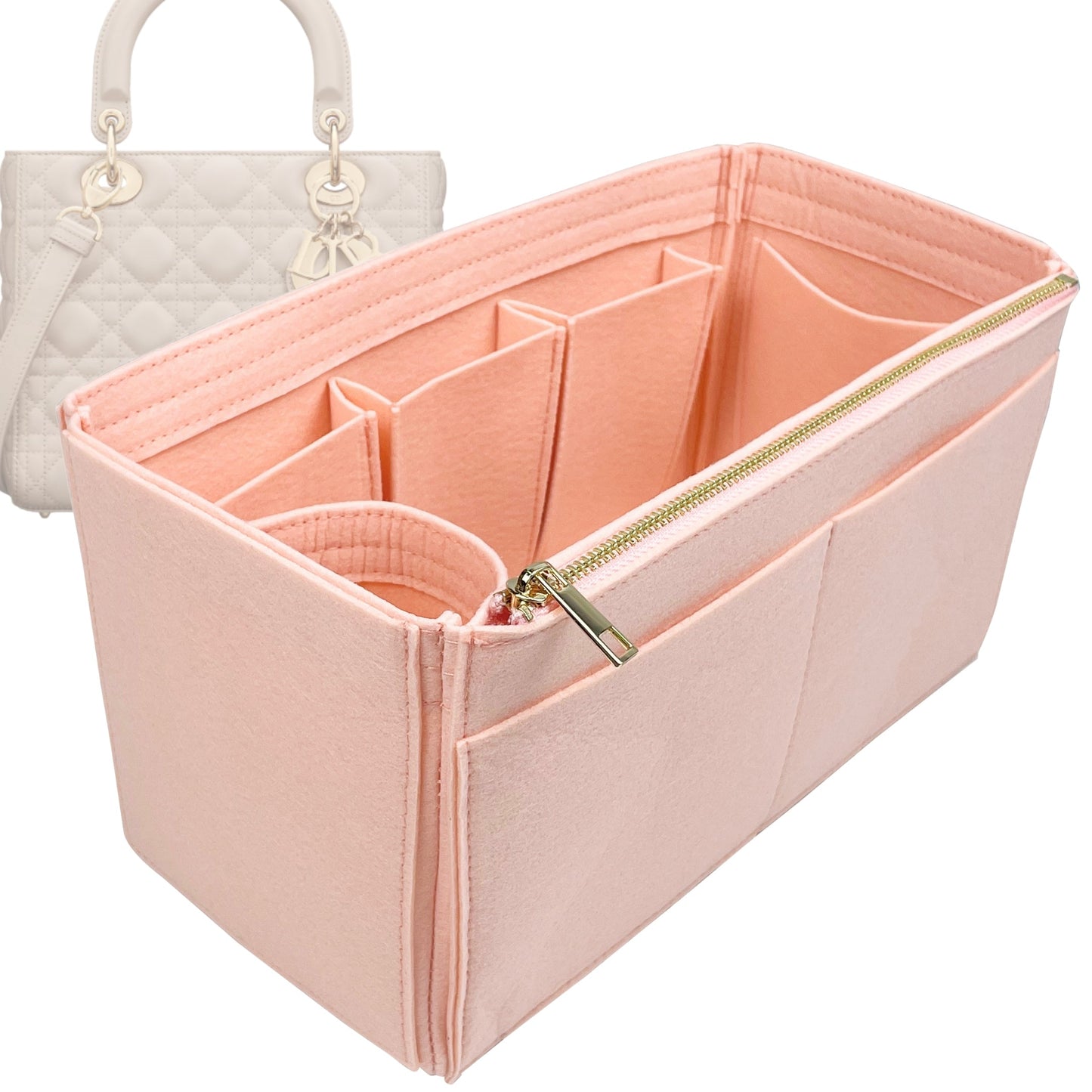 Organizer for [Lady Dior Medium, Dior] Bag Insert (Felt, Wide Open Pockets)