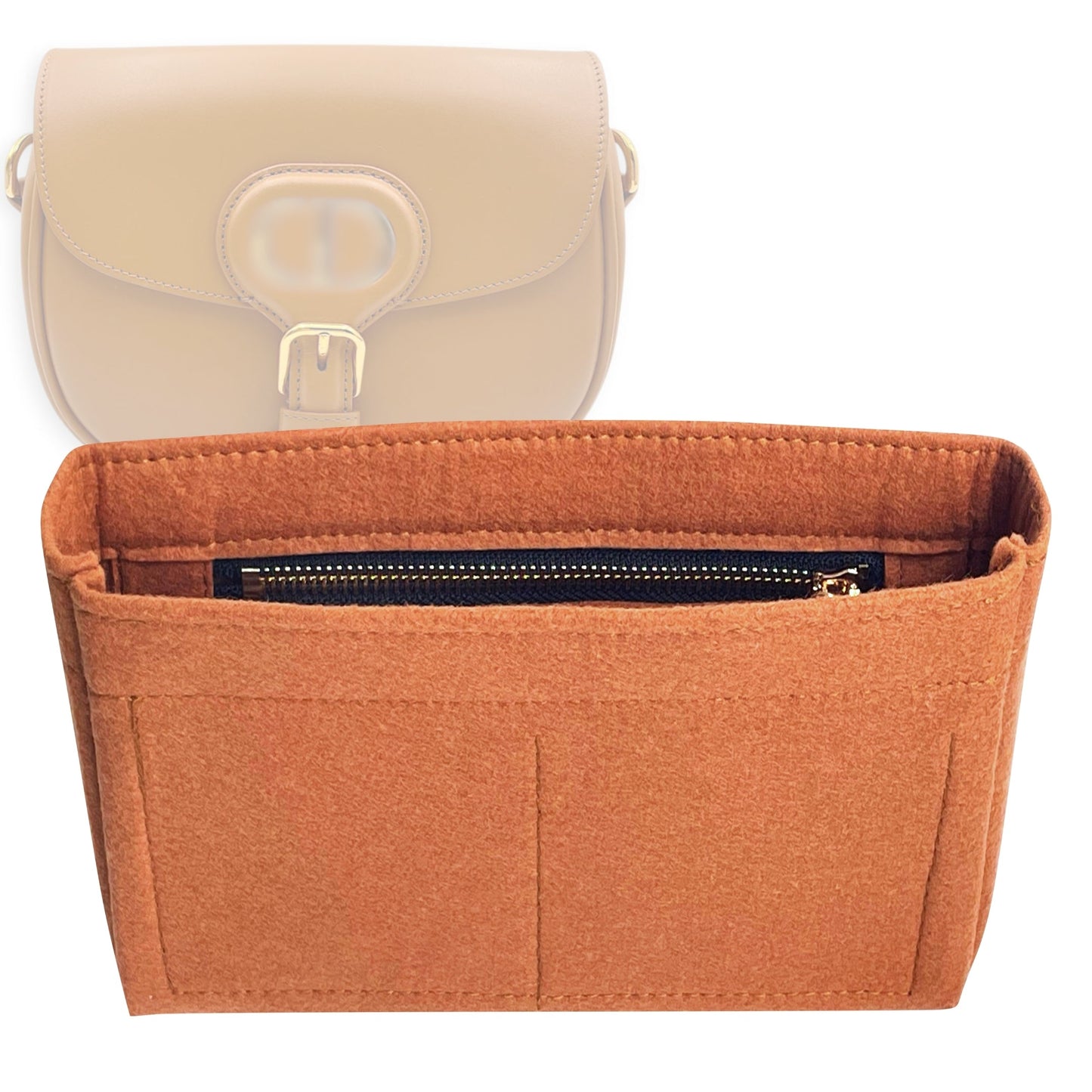 Organizer for [Bobby Bag Large, Dior] Bag Insert (Felt, Slim with Zip Pocket)