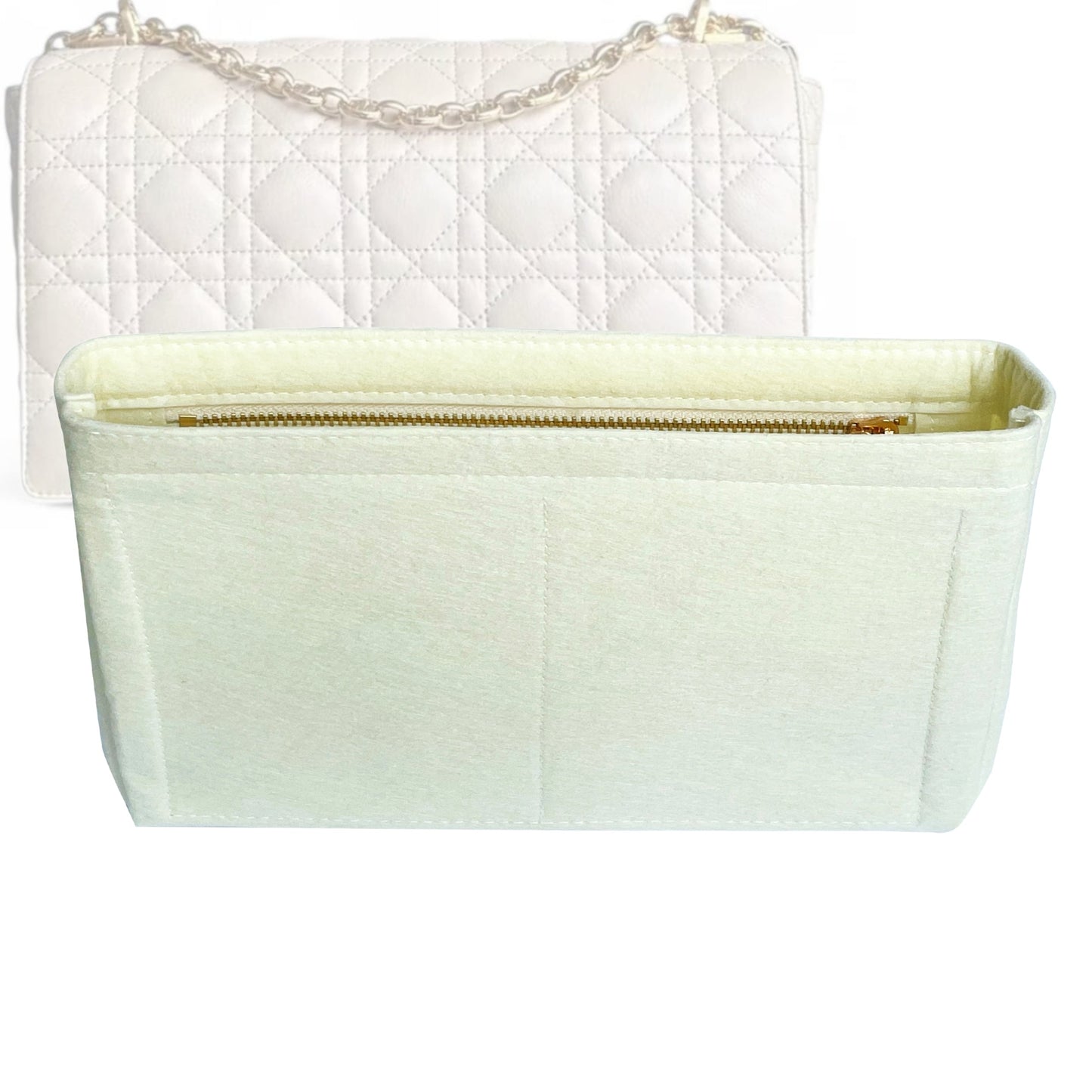 Organizer for [Medium Dior Caro Bag, Dior] Bag Insert (Felt, Slim with Zip Pocket)