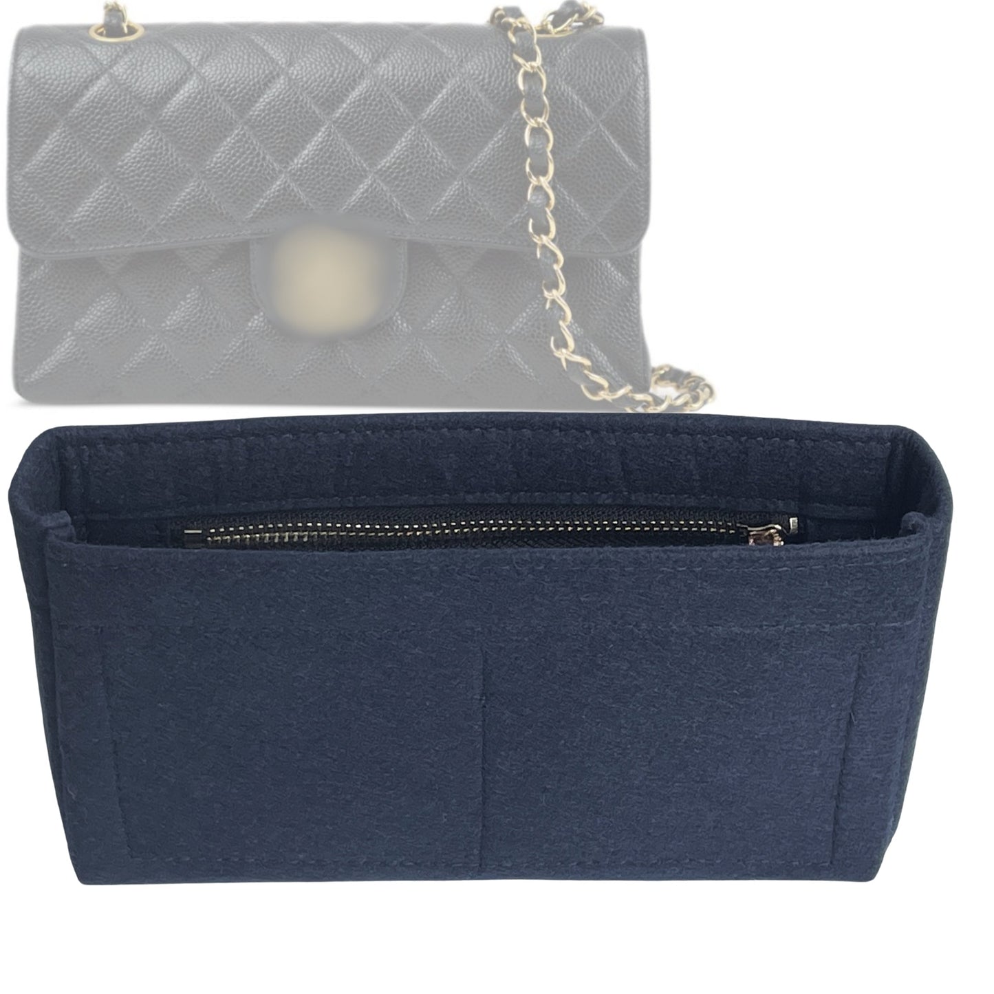 Organizer for [Pearl Handle Flap Bag, Chanel] Bag Insert (Felt, Slim with Zip Pocket)