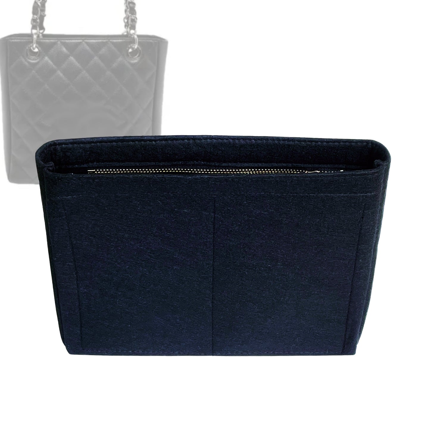 Organizer for [Petite Shopping Tote, Chanel] Bag Insert (Felt, Slim with Zip Pocket)