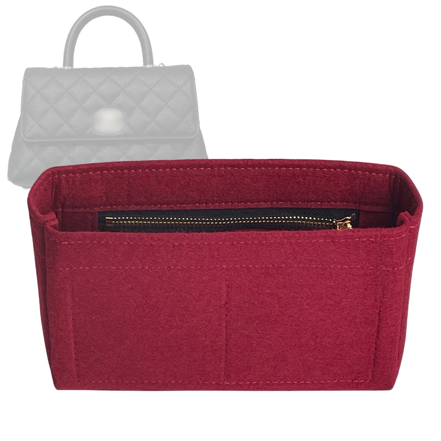 Organizer for [Coco Mini, Chanel] Bag Insert (Felt, Slim with Zip Pocket)