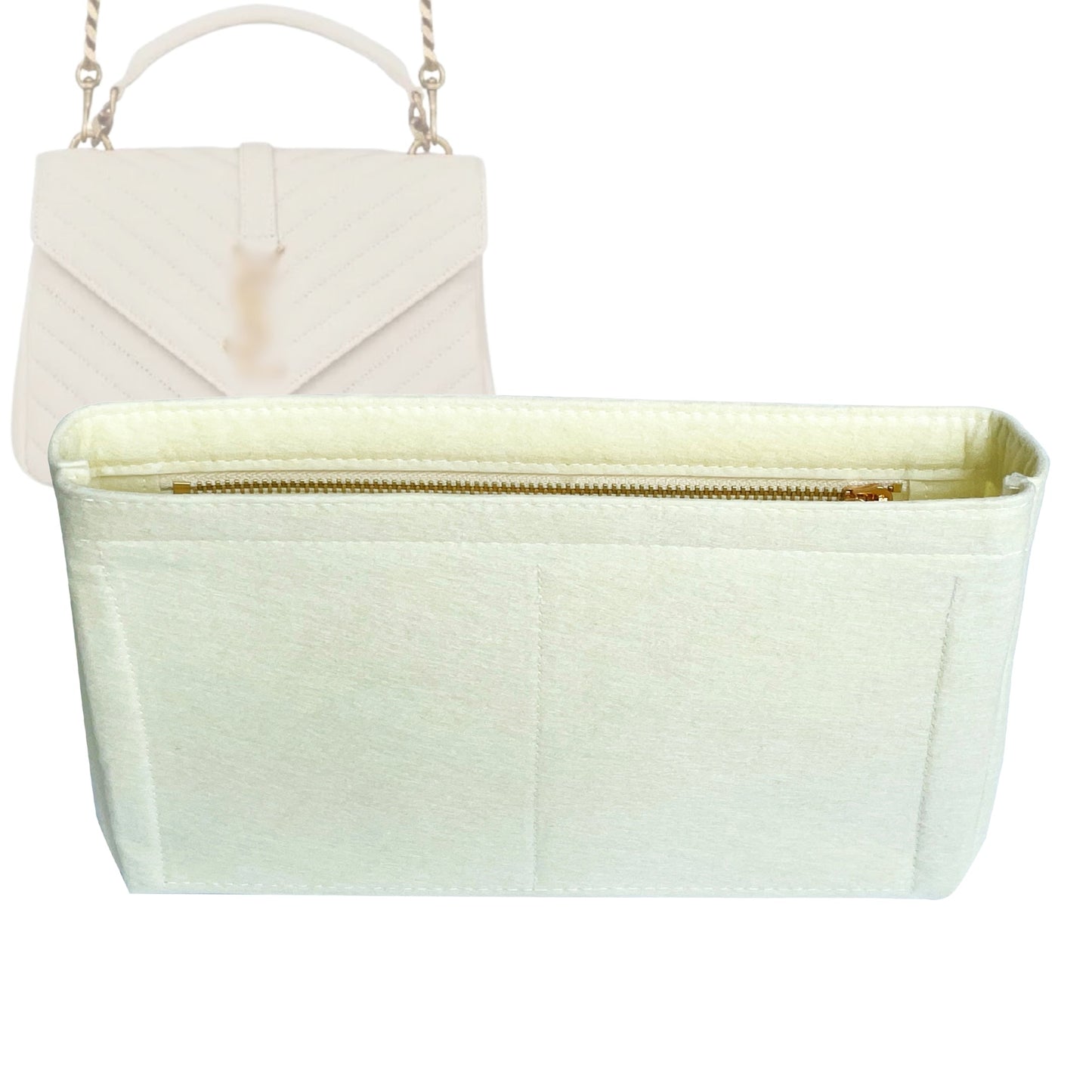 Organizer for [College Large, Saint Laurent (YSL)] Bag Insert (Felt, Slim with Zip Pocket)