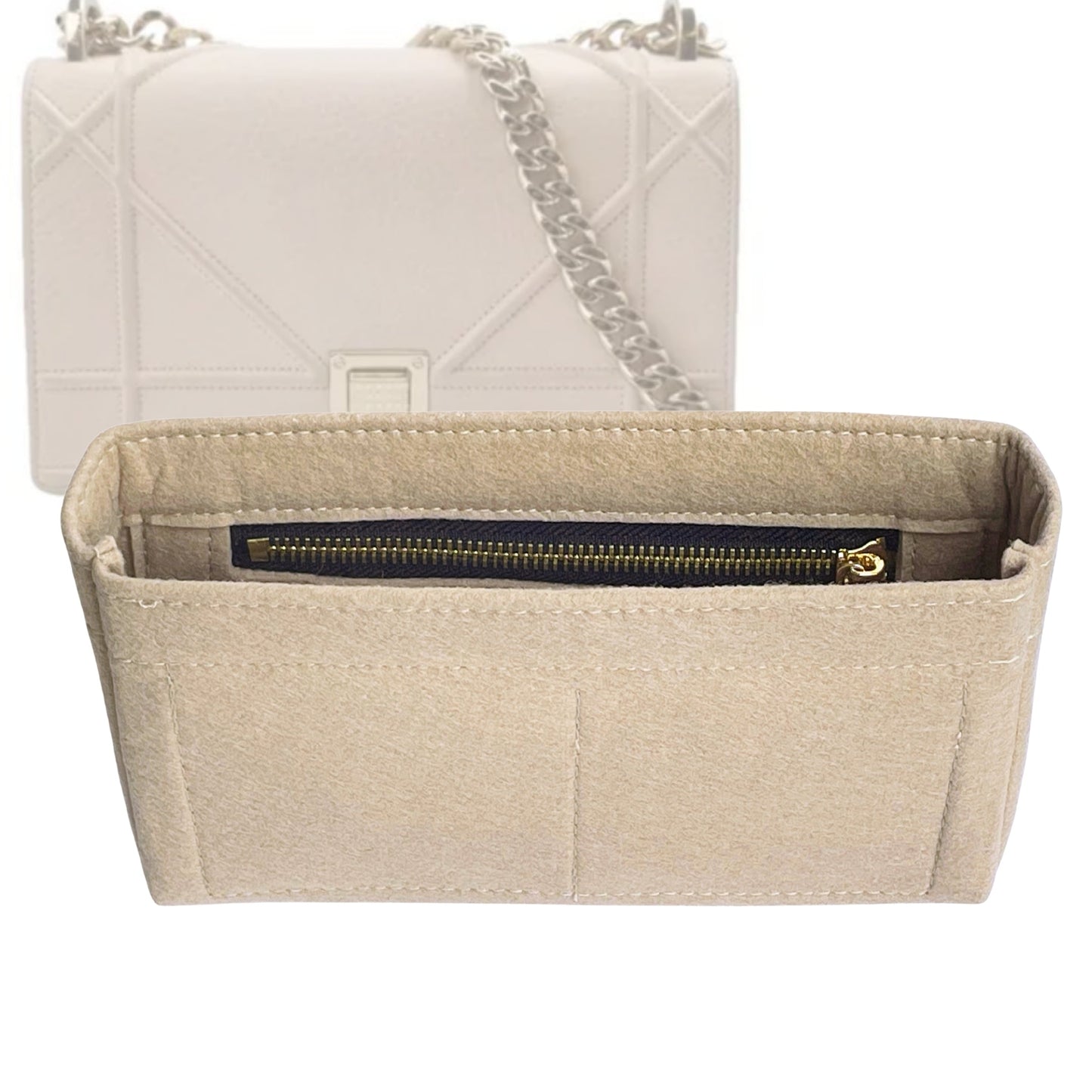 Organizer for [Diorama Baby, Dior] Bag Insert (Felt, Slim with Zip Pocket)