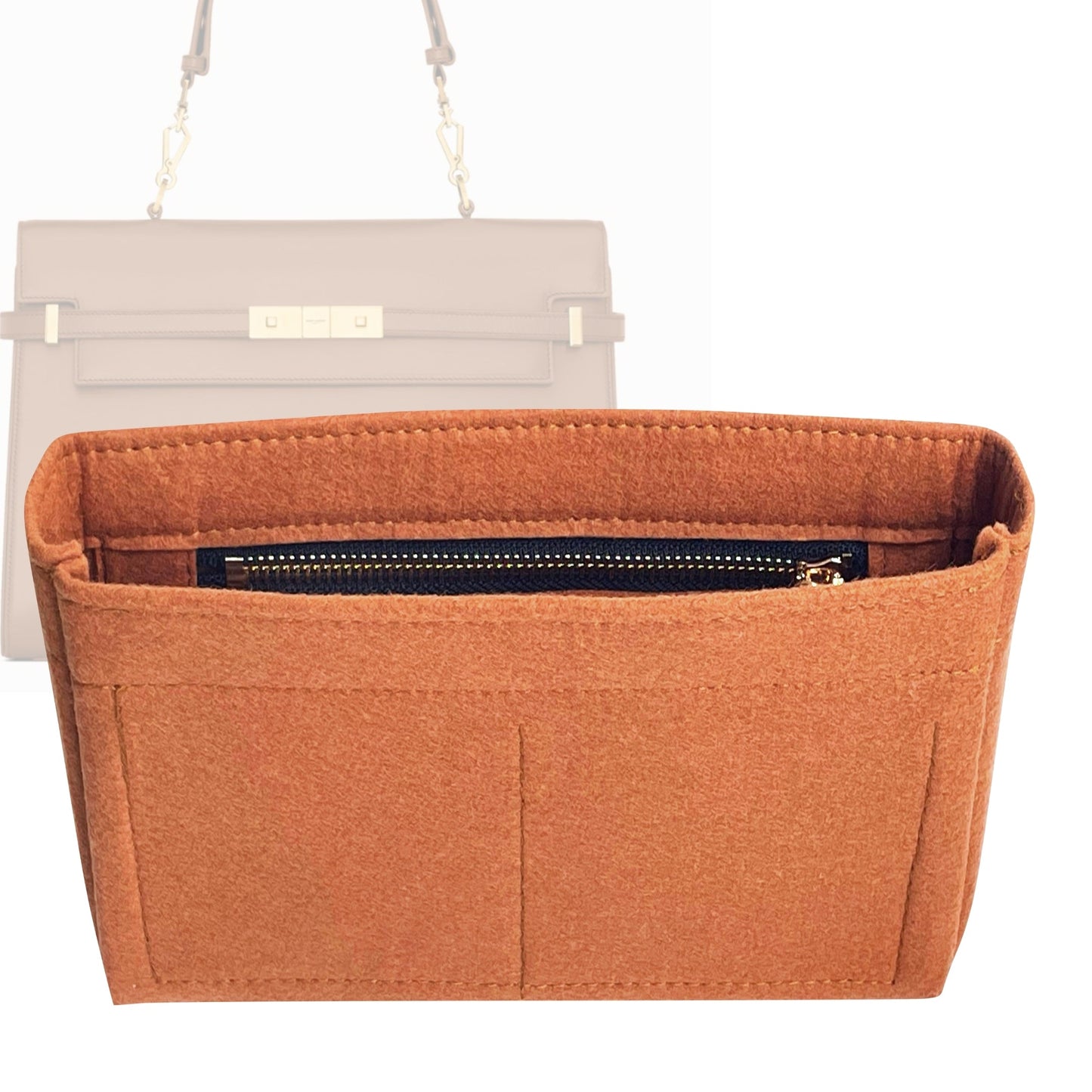 Organizer for [MANHATTAN in BOX (Mini), Saint Laurent (YSL)] Bag Insert (Felt, Slim with Zip Pocket)