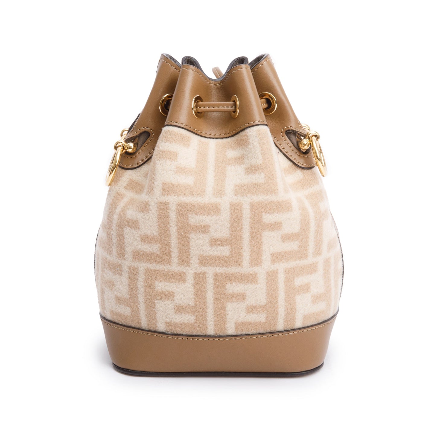Fendi 2021 Neutral FF Wool Tan Calfskin Leather Mini Mon Tresor Bucket Bag