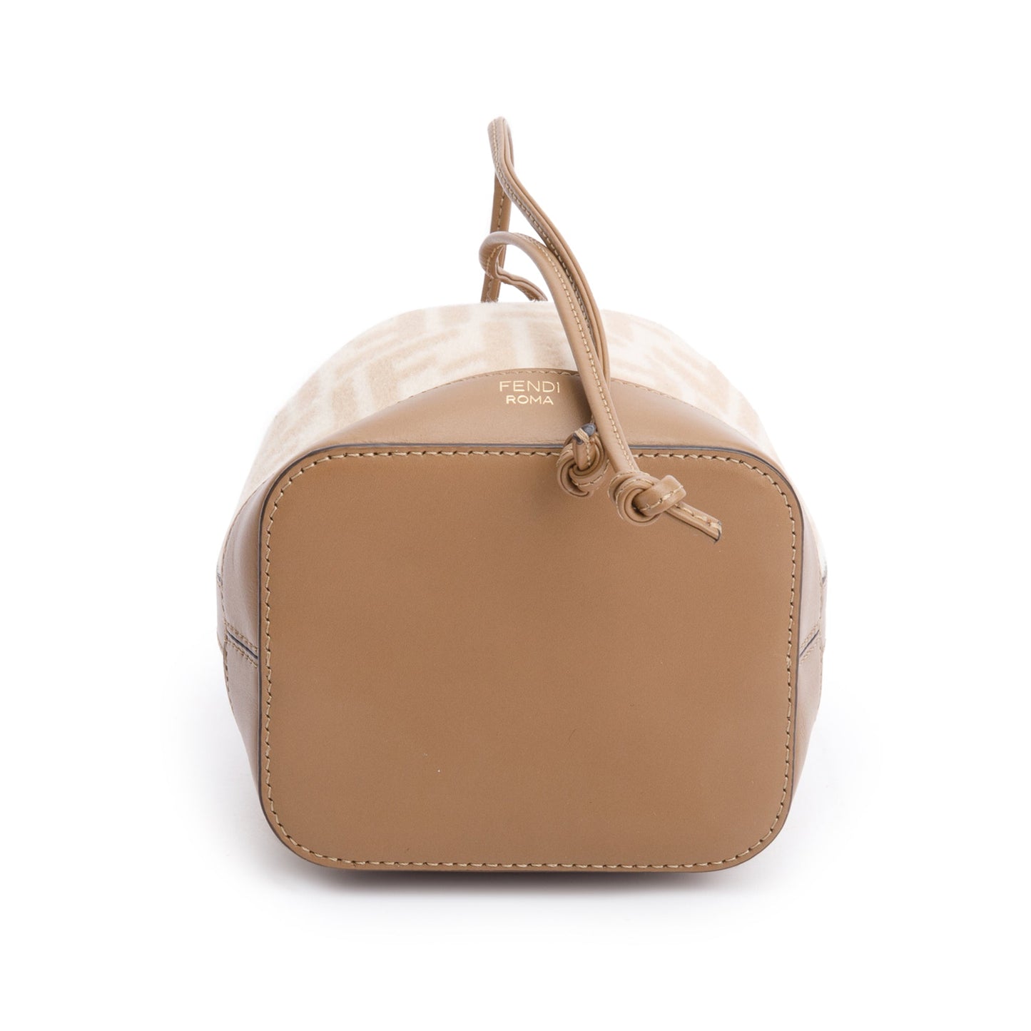 Fendi 2021 Neutral FF Wool Tan Calfskin Leather Mini Mon Tresor Bucket Bag