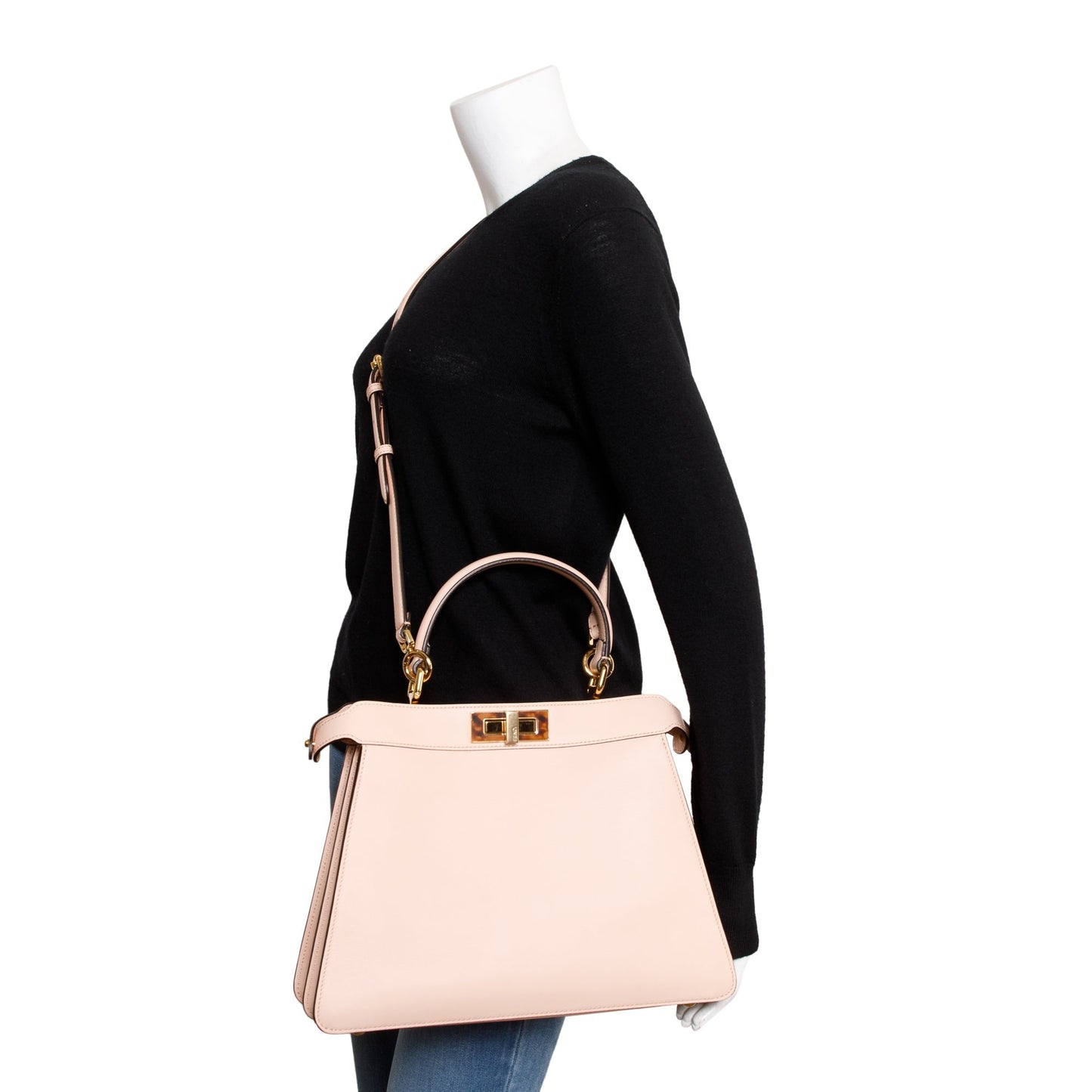 Fendi 2022 Pink Calfskin Leather Medium Peekaboo Bag with Tortoise Detail