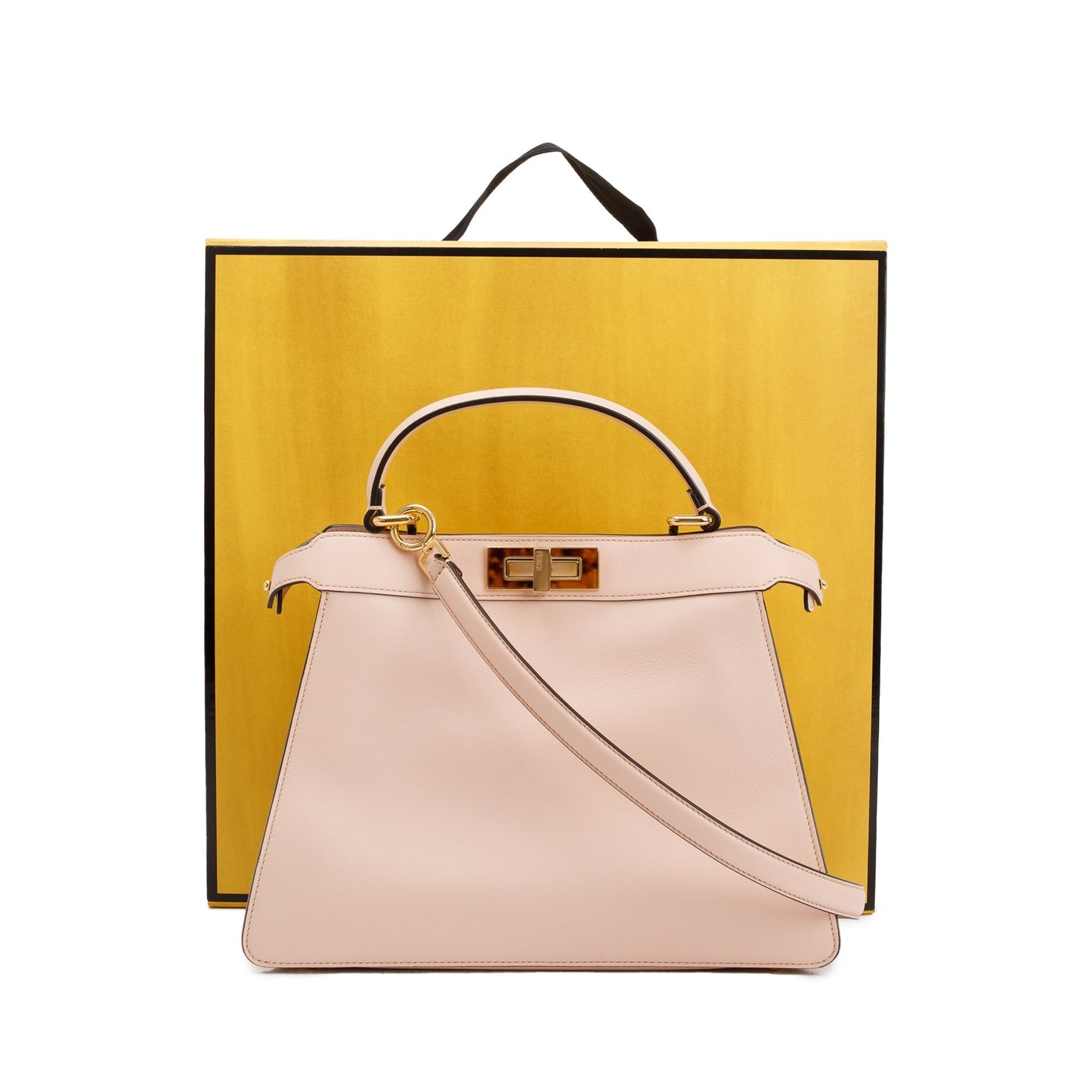 Fendi 2022 Pink Calfskin Leather Medium Peekaboo Bag with Tortoise Detail