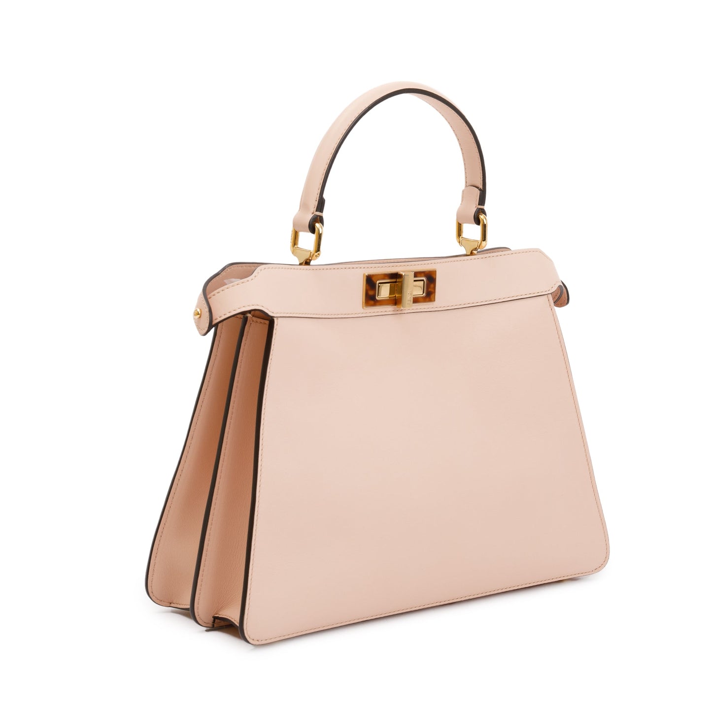 Fendi 2022 Pink Calfskin Leather Medium Peekaboo Bag with Tortoise Detail