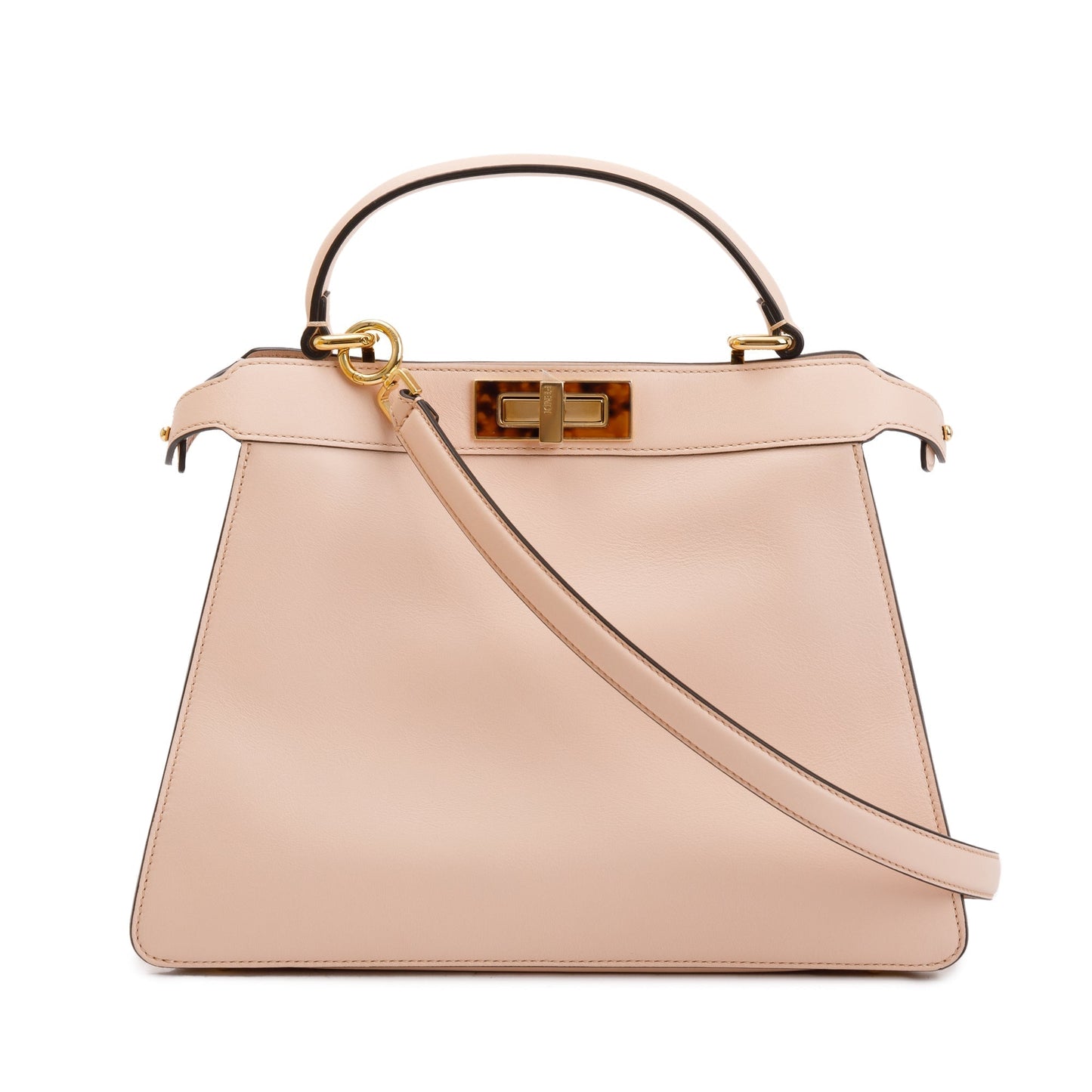 Fendi 2022 Pink Calfskin Leather Medium Peekaboo Bag with Tortoise Detail