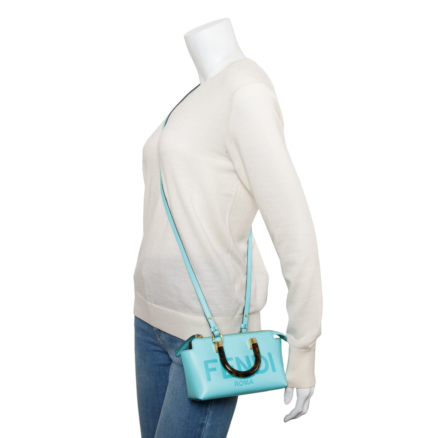 Fendi 2023 Blue Leather By the Way Mini Boston Bag