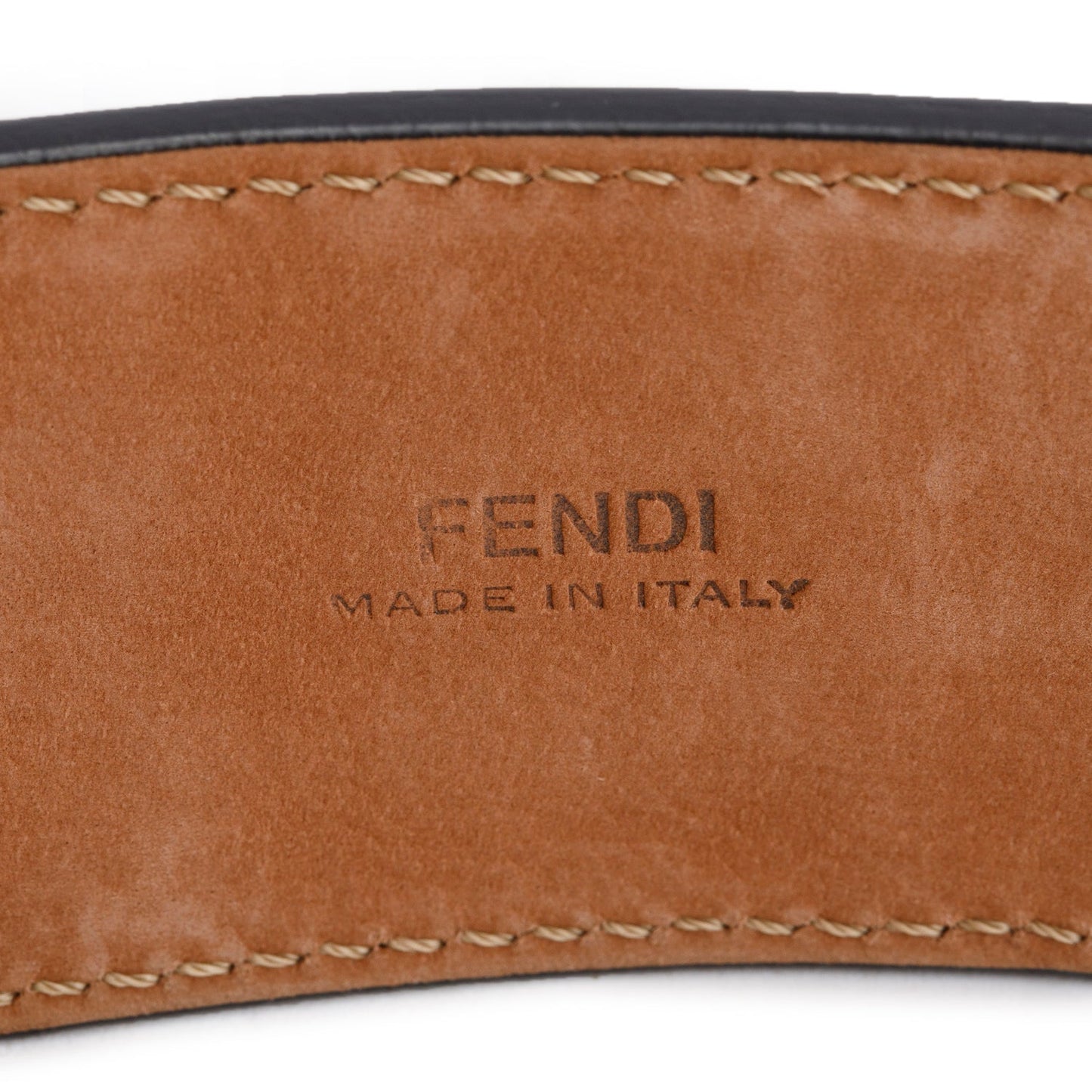 Fendi Black FF Embossed Leather Round Buckle Belt 90 36