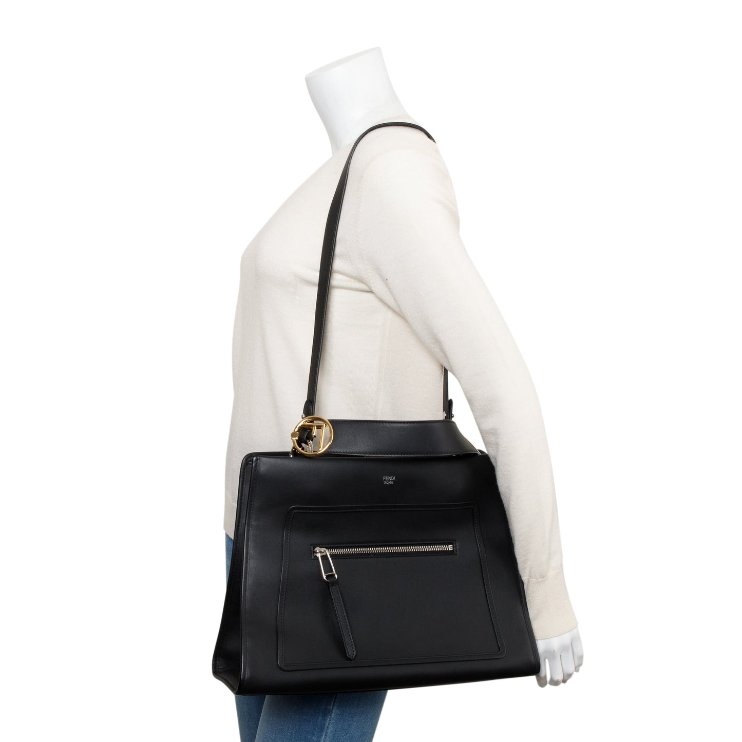 Fendi Black Calfskin Leather Medium F is Fendi Runaway Bag