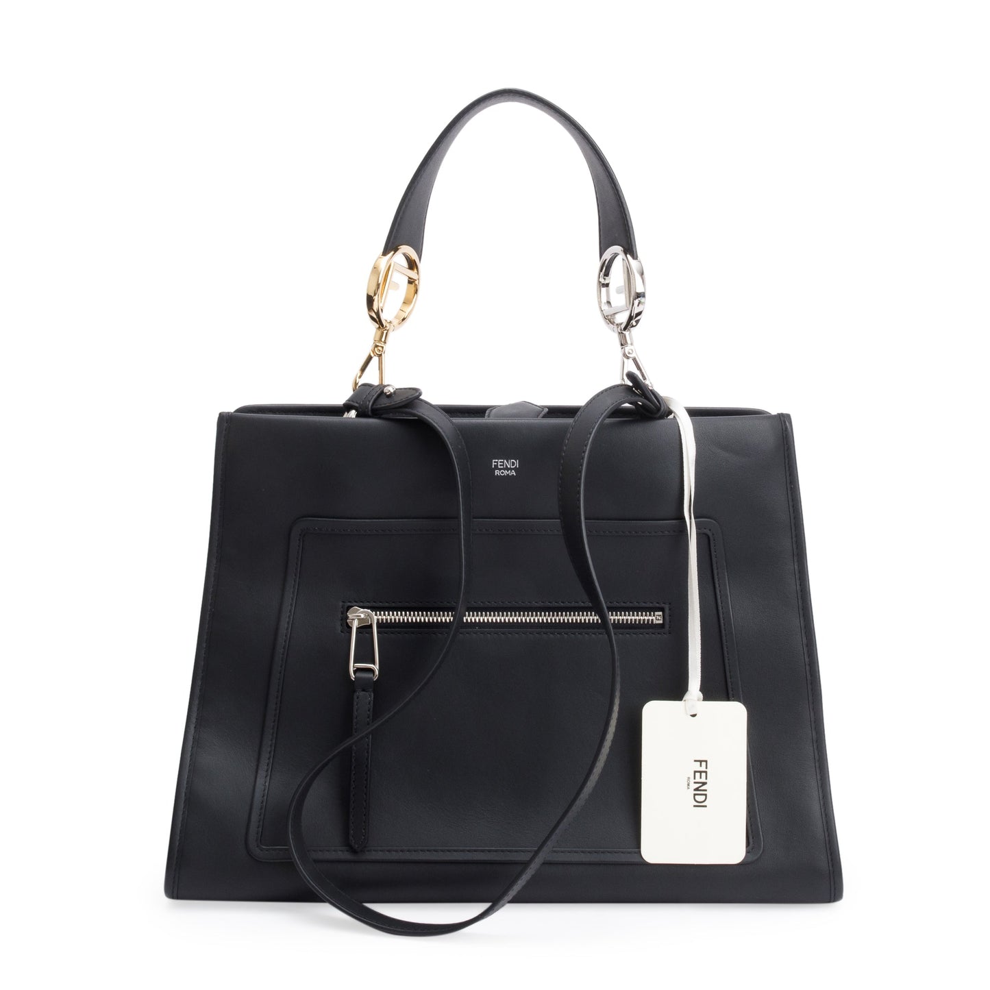 Fendi Black Calfskin Leather Medium F is Fendi Runaway Bag