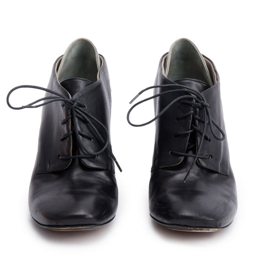 Fendi Black Leather Polifonia Lace-Up Ankle Boots, Size 37