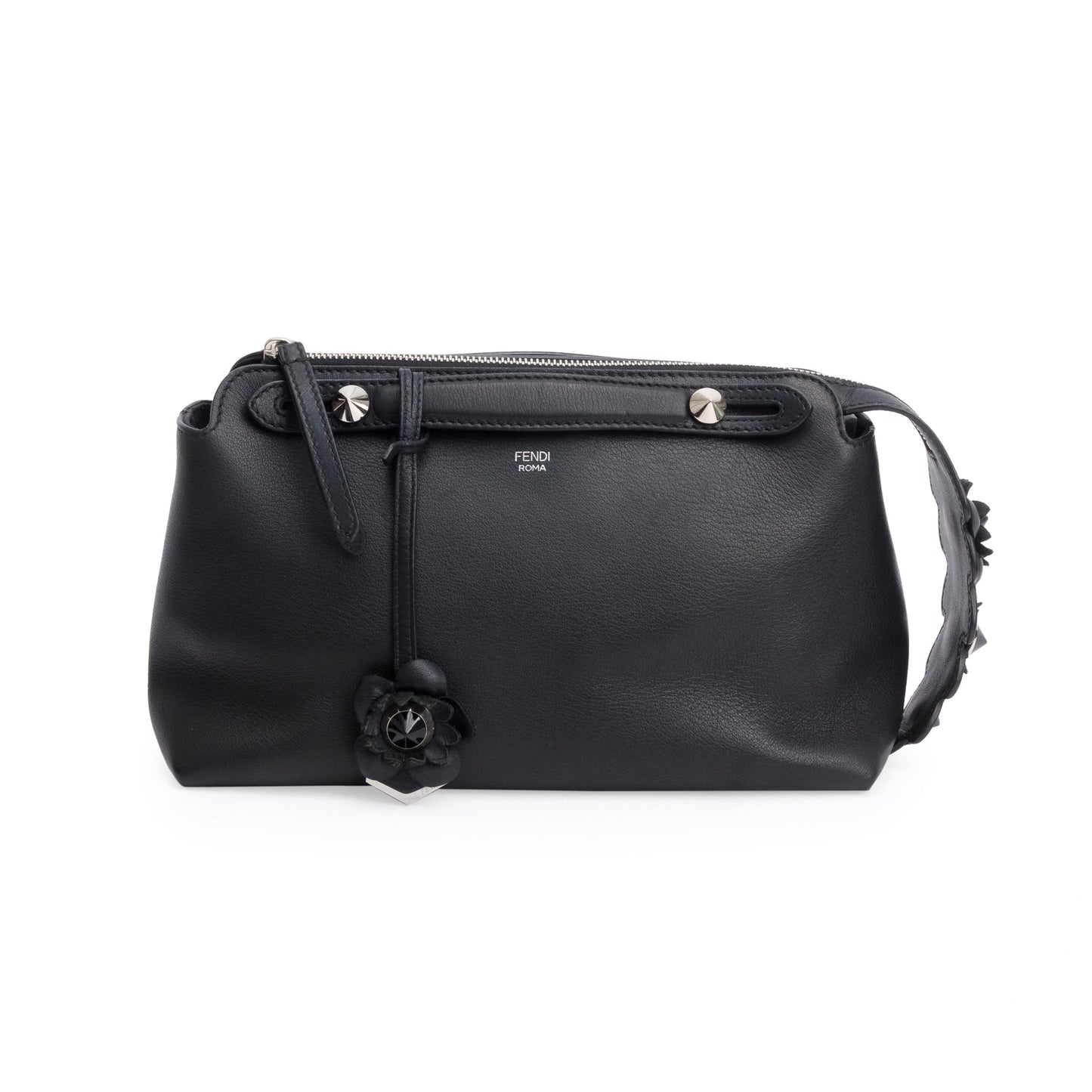 Fendi Black Vitello Dolce Flowerland Small By the Way Boston Bag