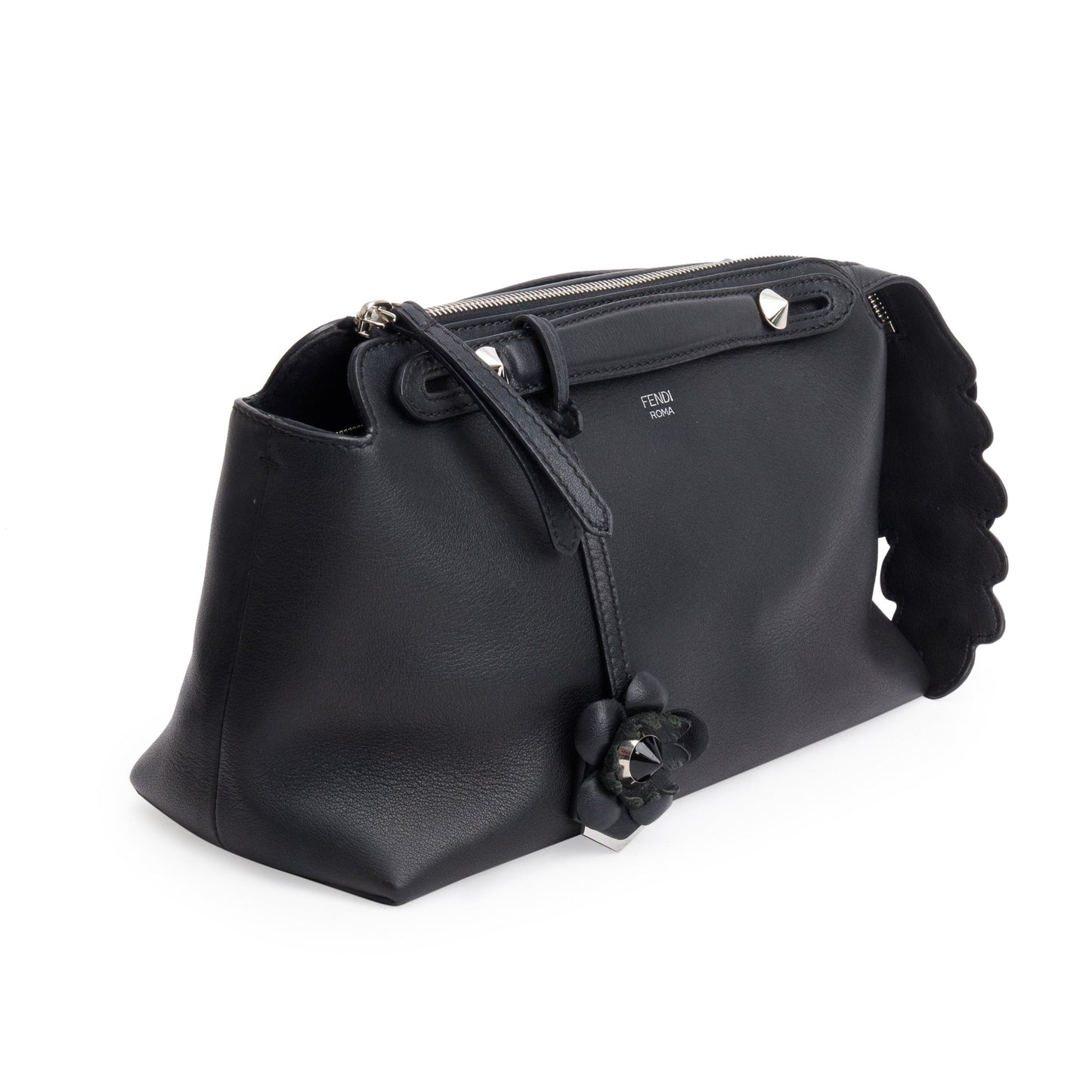 Fendi Black Vitello Dolce Flowerland Small By the Way Boston Bag