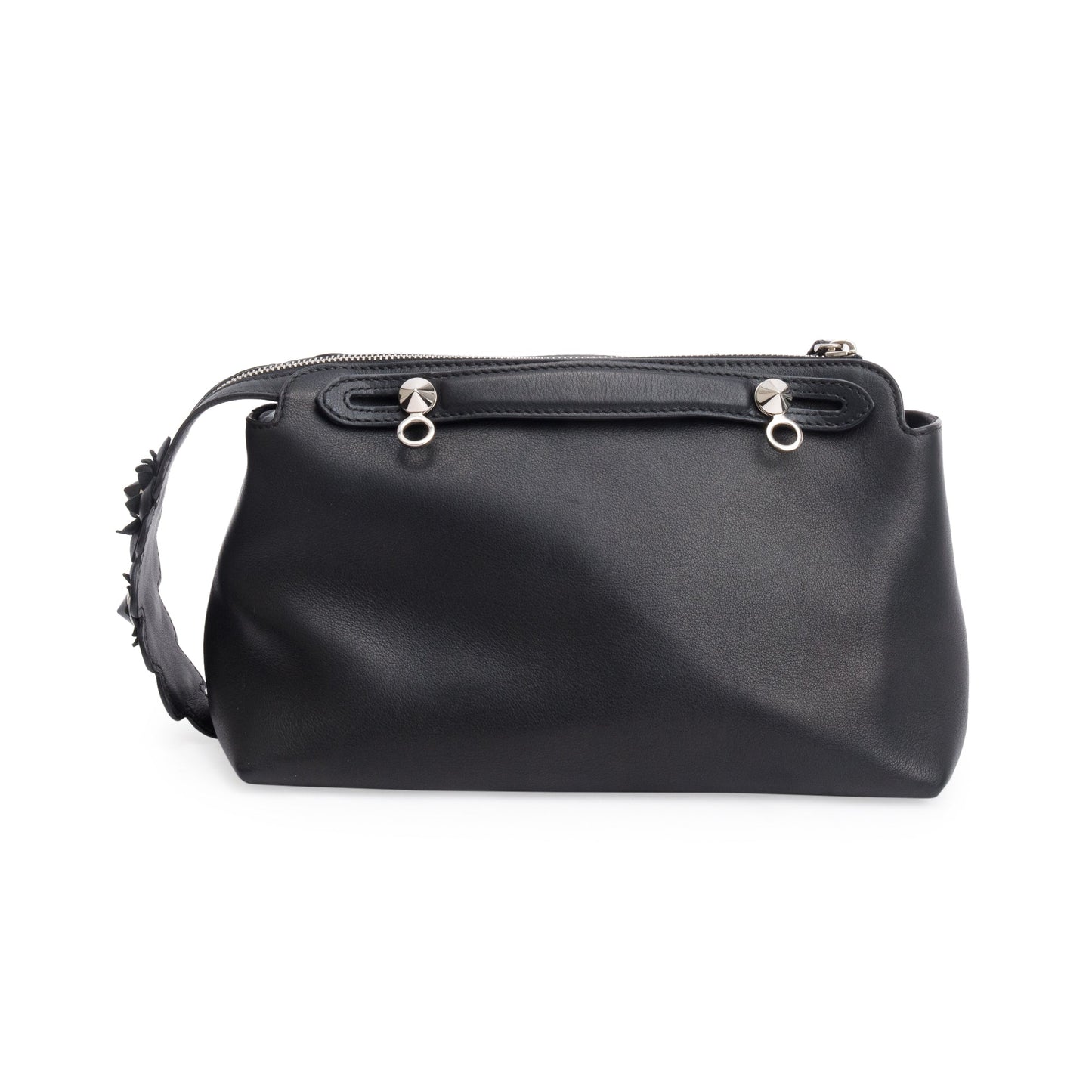 Fendi Black Vitello Dolce Flowerland Small By the Way Boston Bag