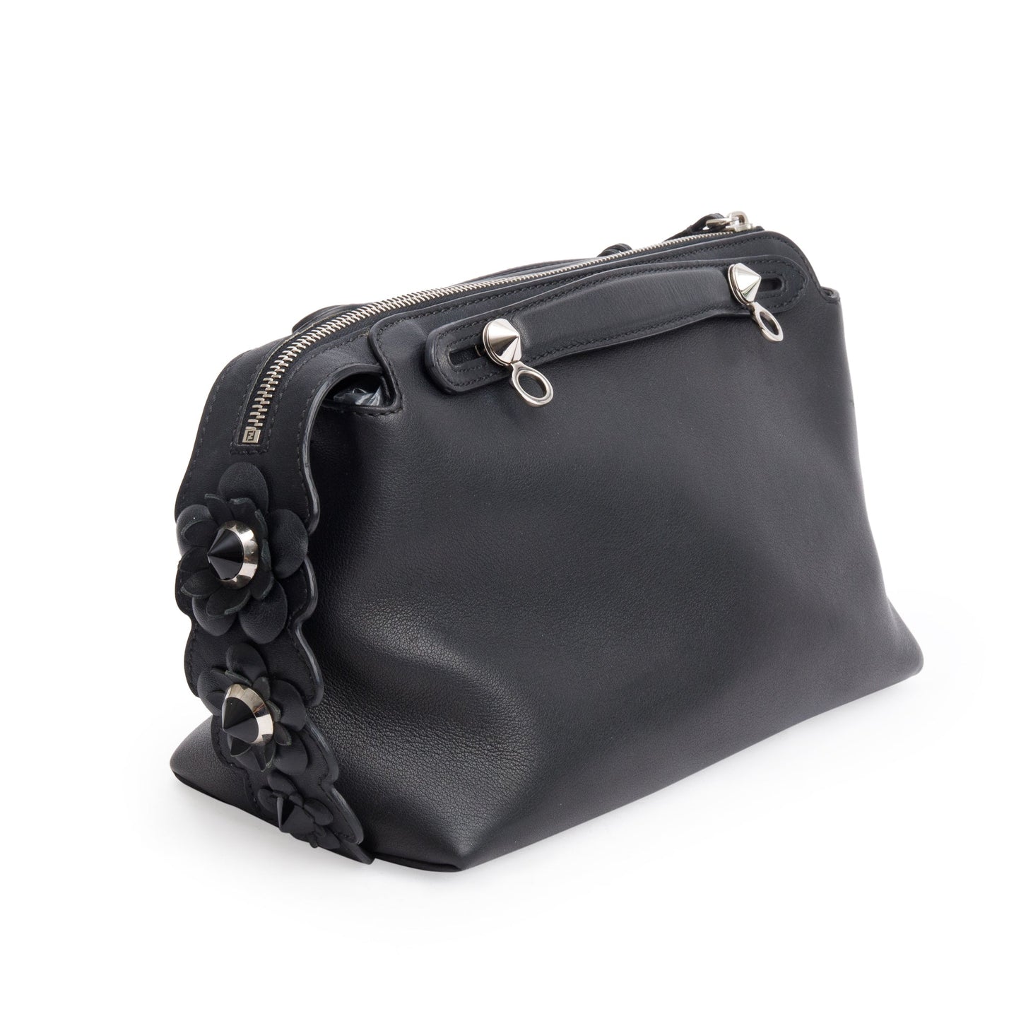 Fendi Black Vitello Dolce Flowerland Small By the Way Boston Bag