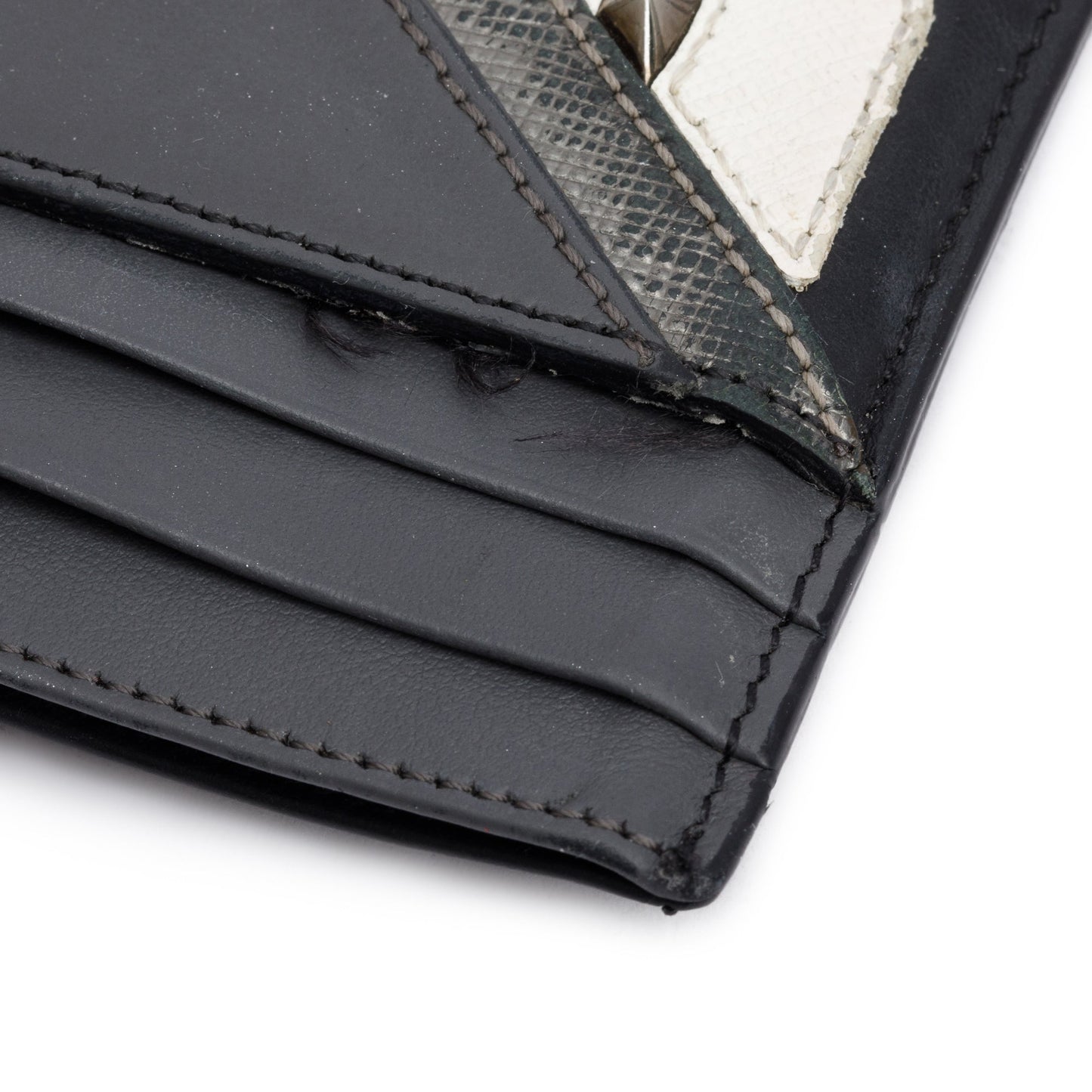 Fendi Black/Grey Leather Monster Motif Card Case
