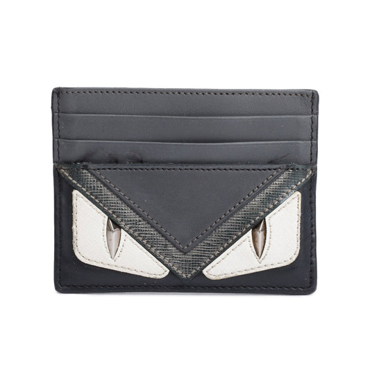 Fendi Black/Grey Leather Monster Motif Card Case