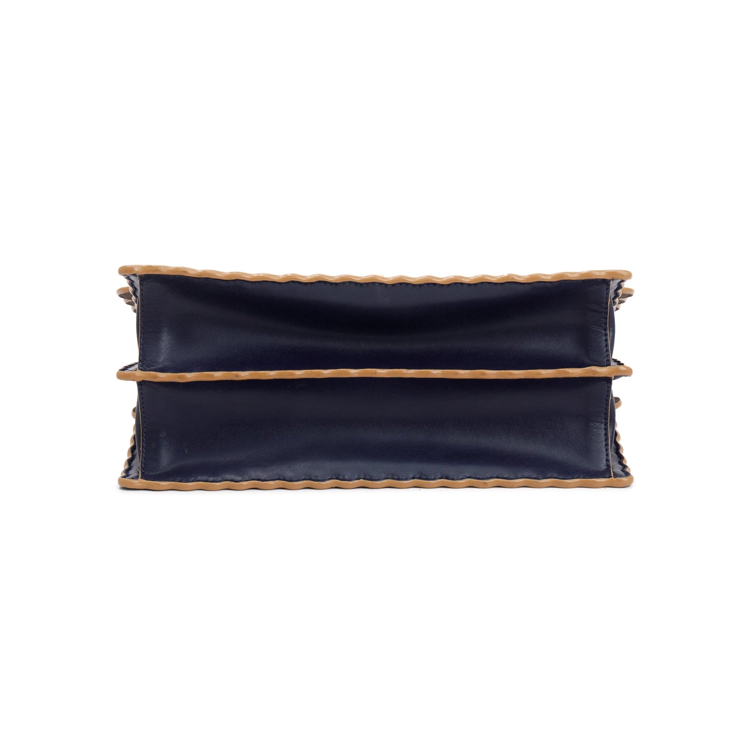 Fendi Blue Calfskin Leather Scalloped Studded Kan I Shoulder Bag