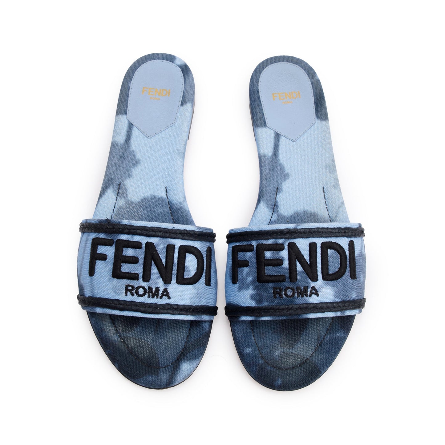 Fendi Blue Signature Logo Canvas Fendi Roma Slides, Size 38.5