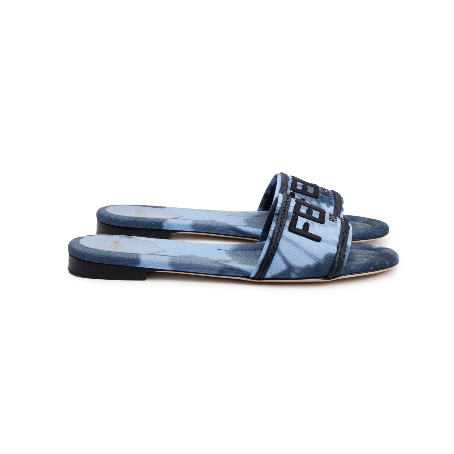 Fendi Blue Signature Logo Canvas Fendi Roma Slides, Size 38.5