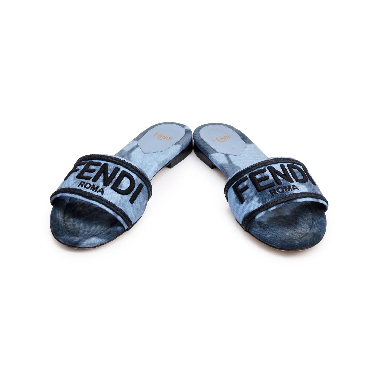 Fendi Blue Signature Logo Canvas Fendi Roma Slides, Size 38.5
